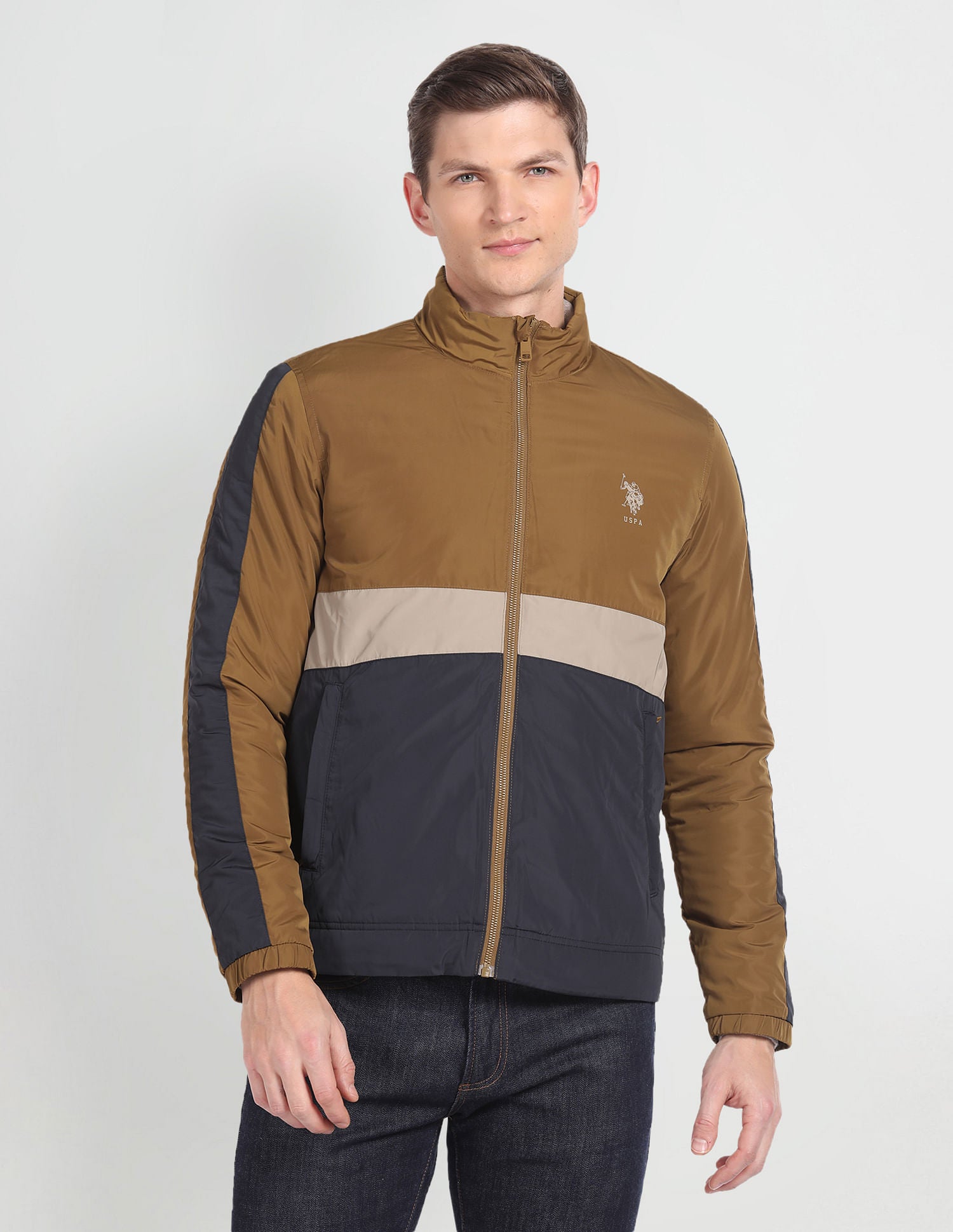 Lightweight Colour Block Jacket Brown and Navy - U.S. Polo Assn. India | Large