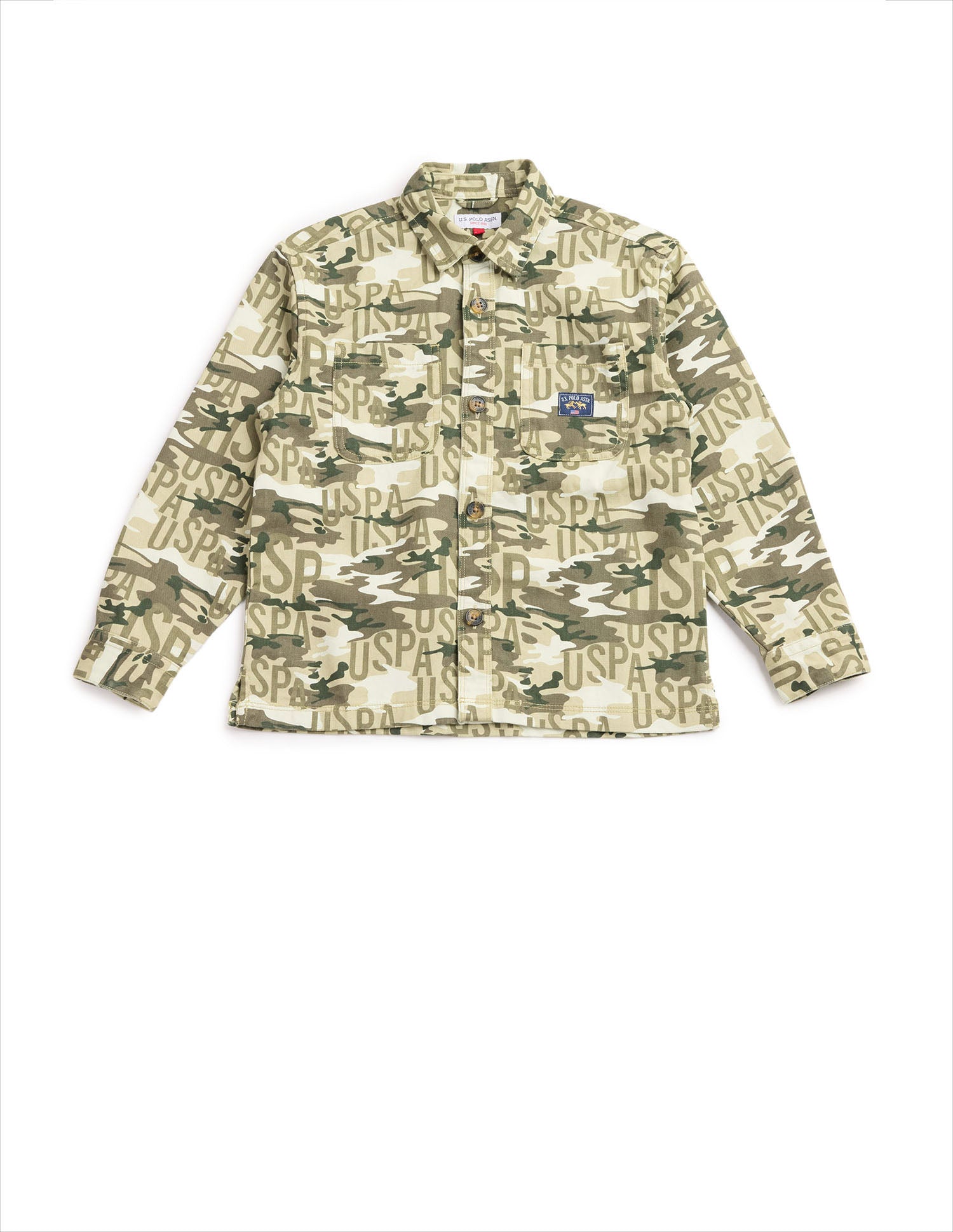 Boys Camouflage Printed Twill Shirt Olive - U.S. POLO ASSN. | Large