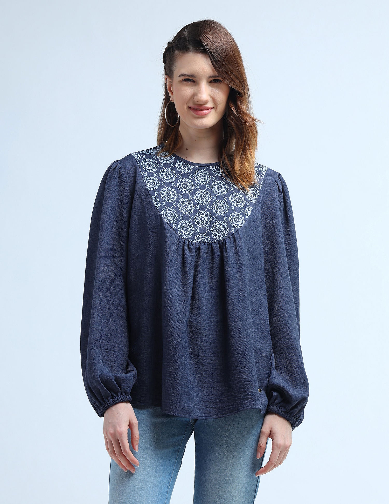 Loose Fit Yoke Embroidered Top Blue - U.S. POLO ASSN. | Large