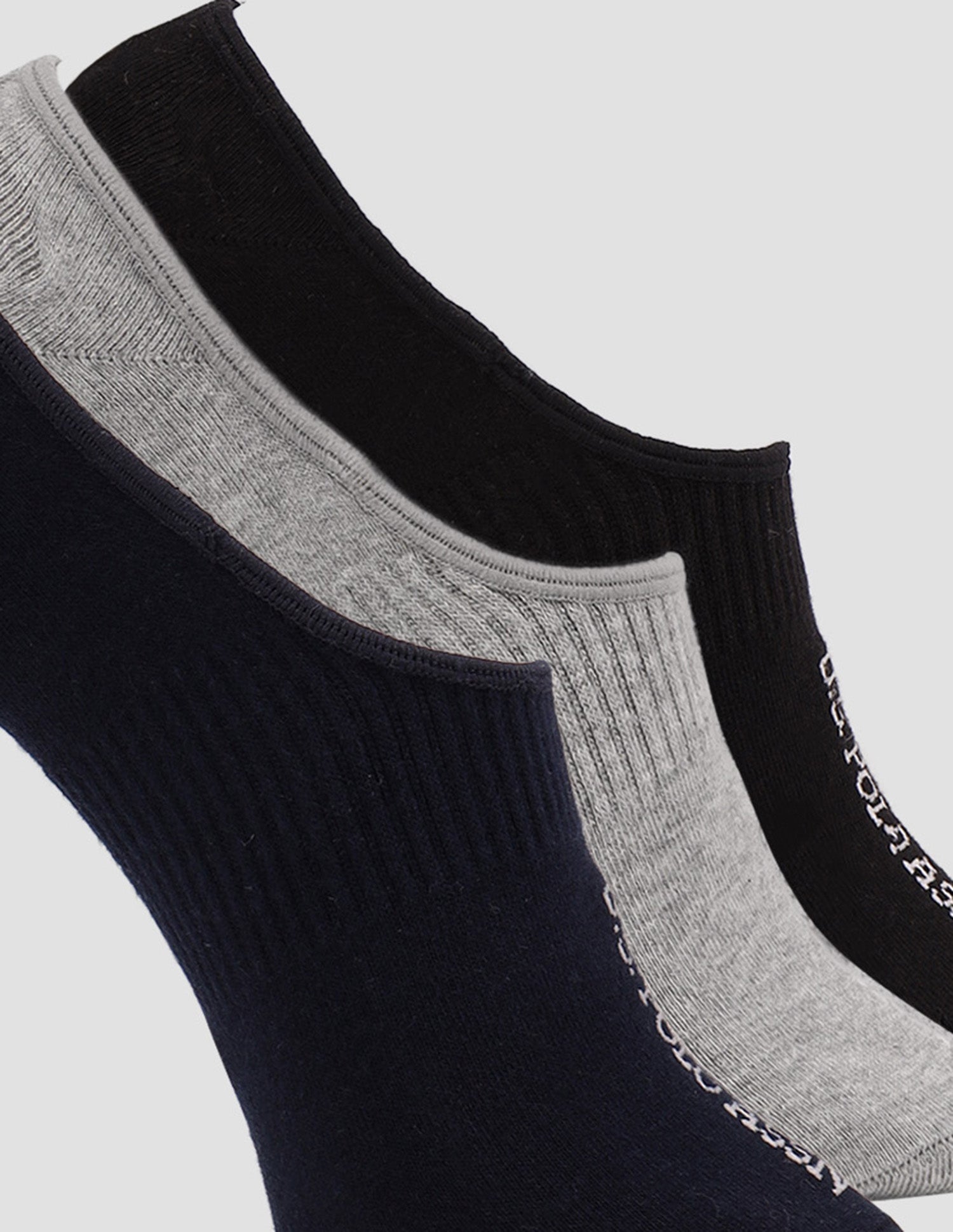 Cotton Stretch No Show ES013 Socks - Pack Of 3 Black, Navy, Anthra Mel - U.S. POLO ASSN. | Large
