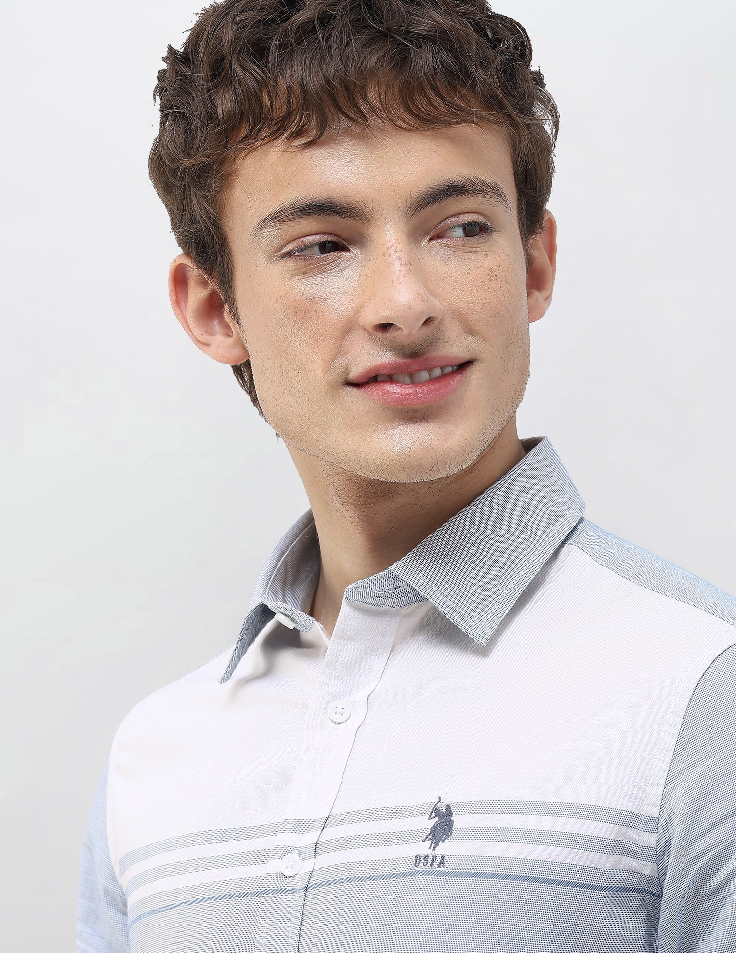 Solid Stripe Detail Regular Fit Shirt Blue - U.S. Polo Assn. India | Large