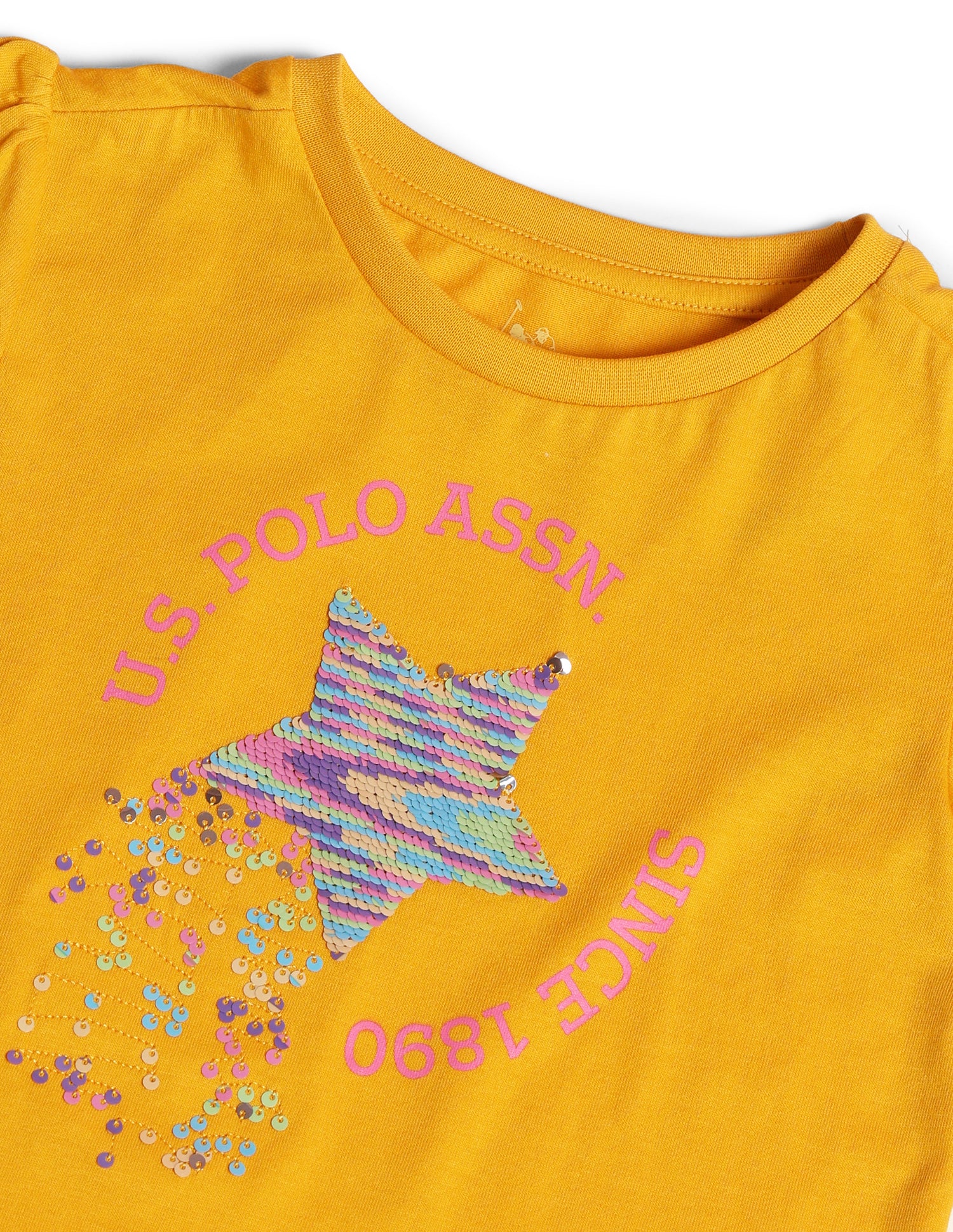 Girls Embellished Regular Fit T-Shirt Yellow - U.S. POLO ASSN. | Large