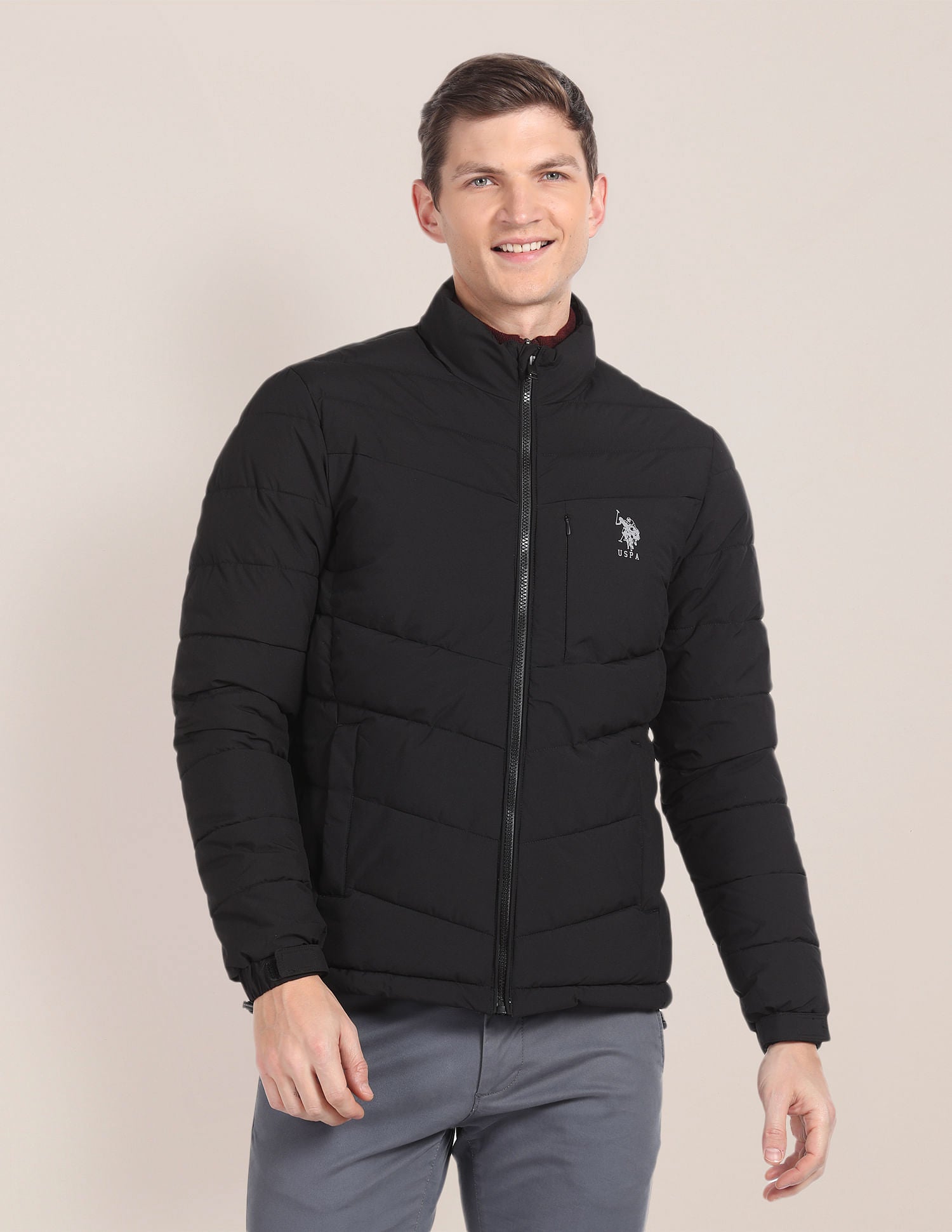 Long Sleeves Quilted Jacket Black - U.S. Polo Assn. India | Large