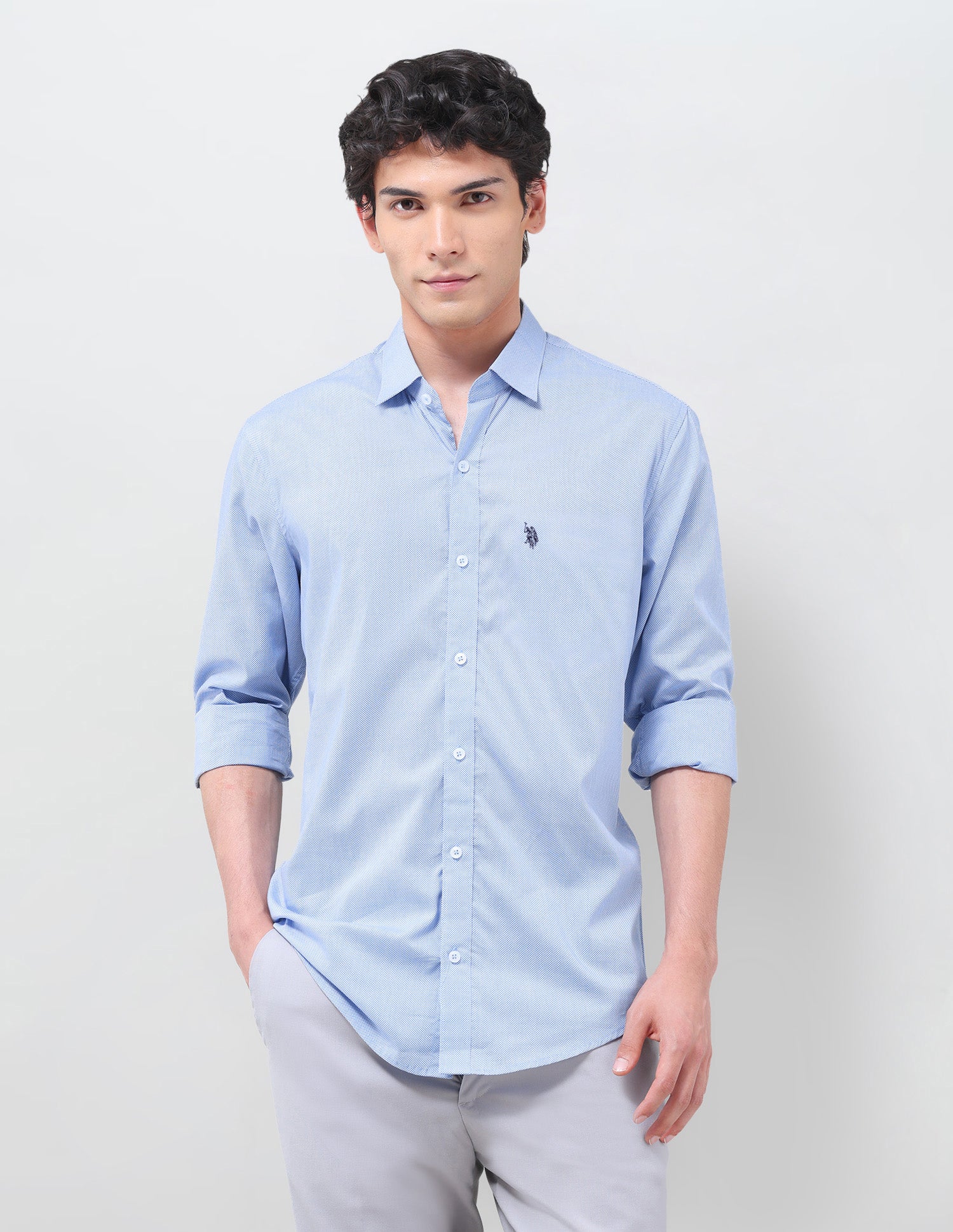 All-Over Micro Printed Poplin Shirt Blue - U.S. Polo Assn. India | Large