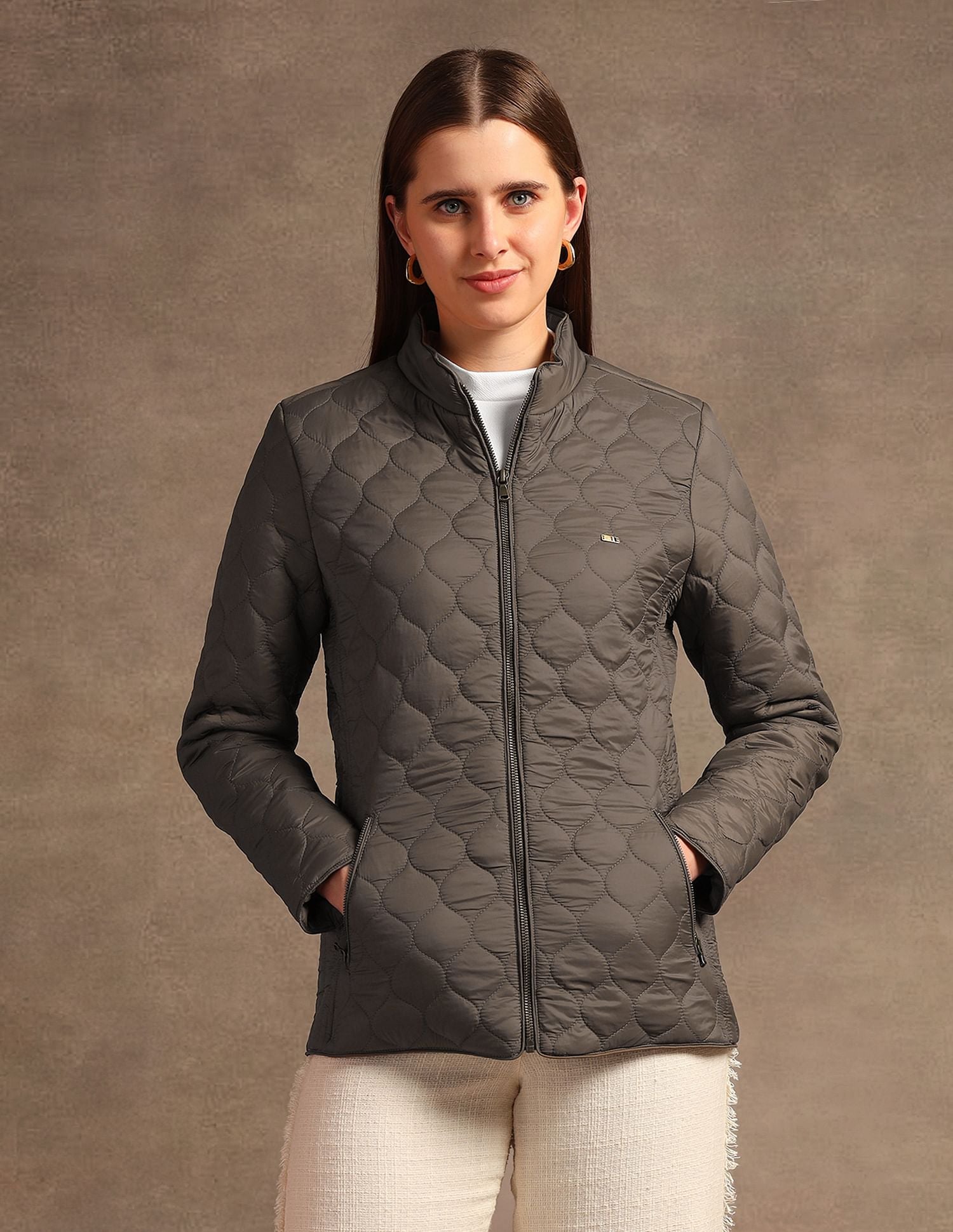 Stand Collar Quilted Jacket Brown - U.S. POLO ASSN. | Large