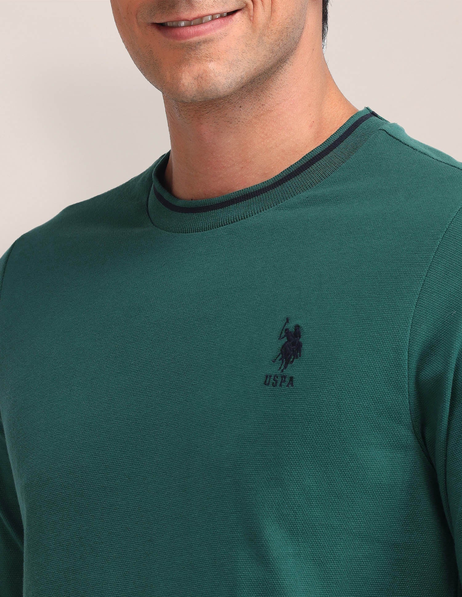 Solid Pattern Slim Fit T-Shirt Green - U.S. Polo Assn. India | Large