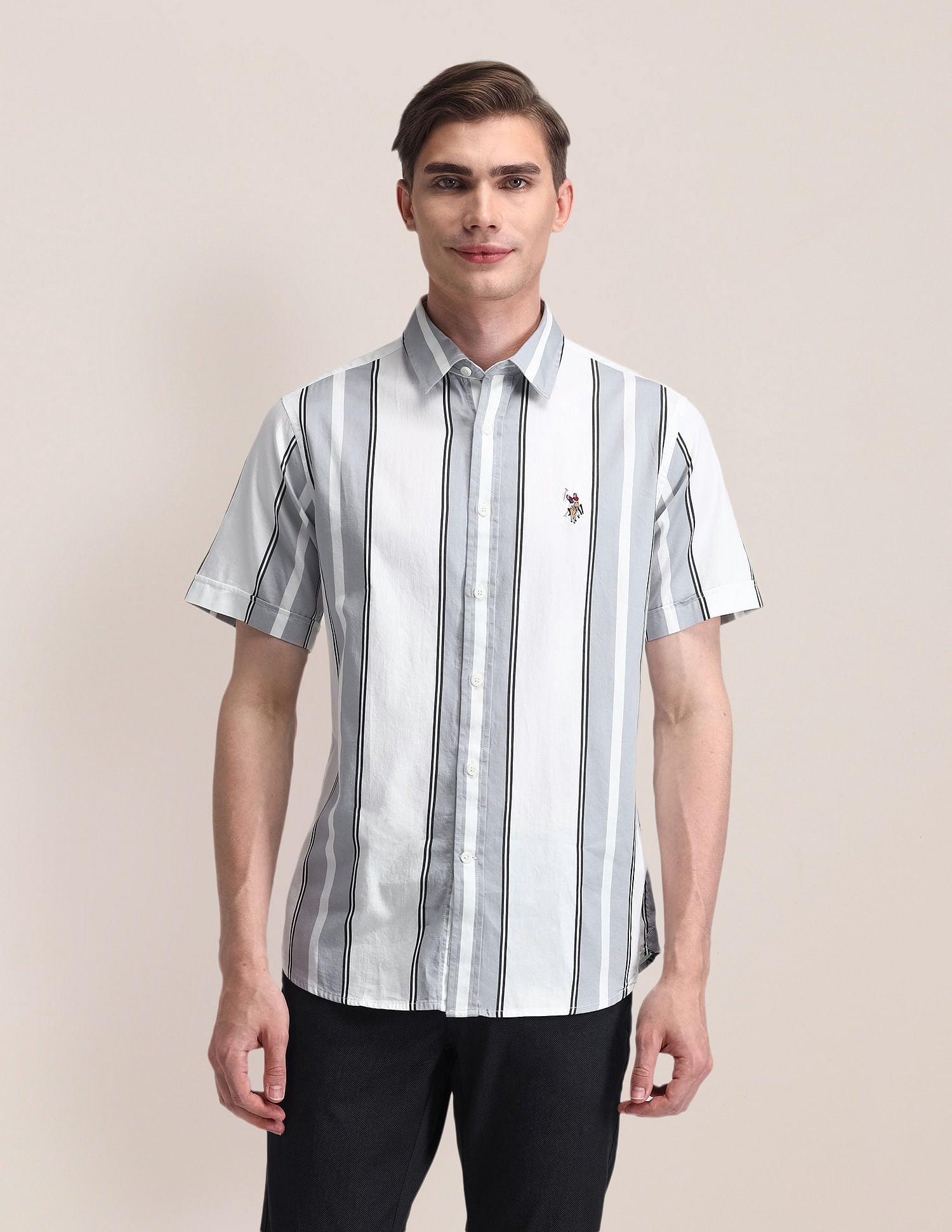 Vertical Striped Twill Shirt Grey - U.S. POLO ASSN. | Large