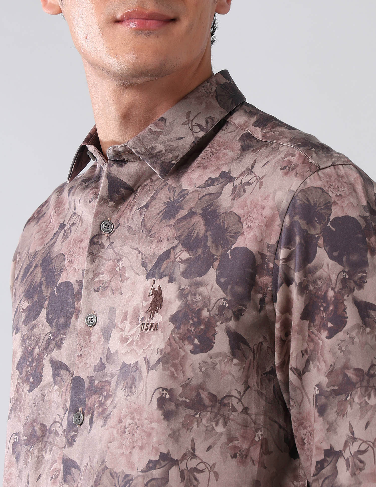 Floral Printed Pure Cotton Shirt Mauve - U.S. Polo Assn. India | Large