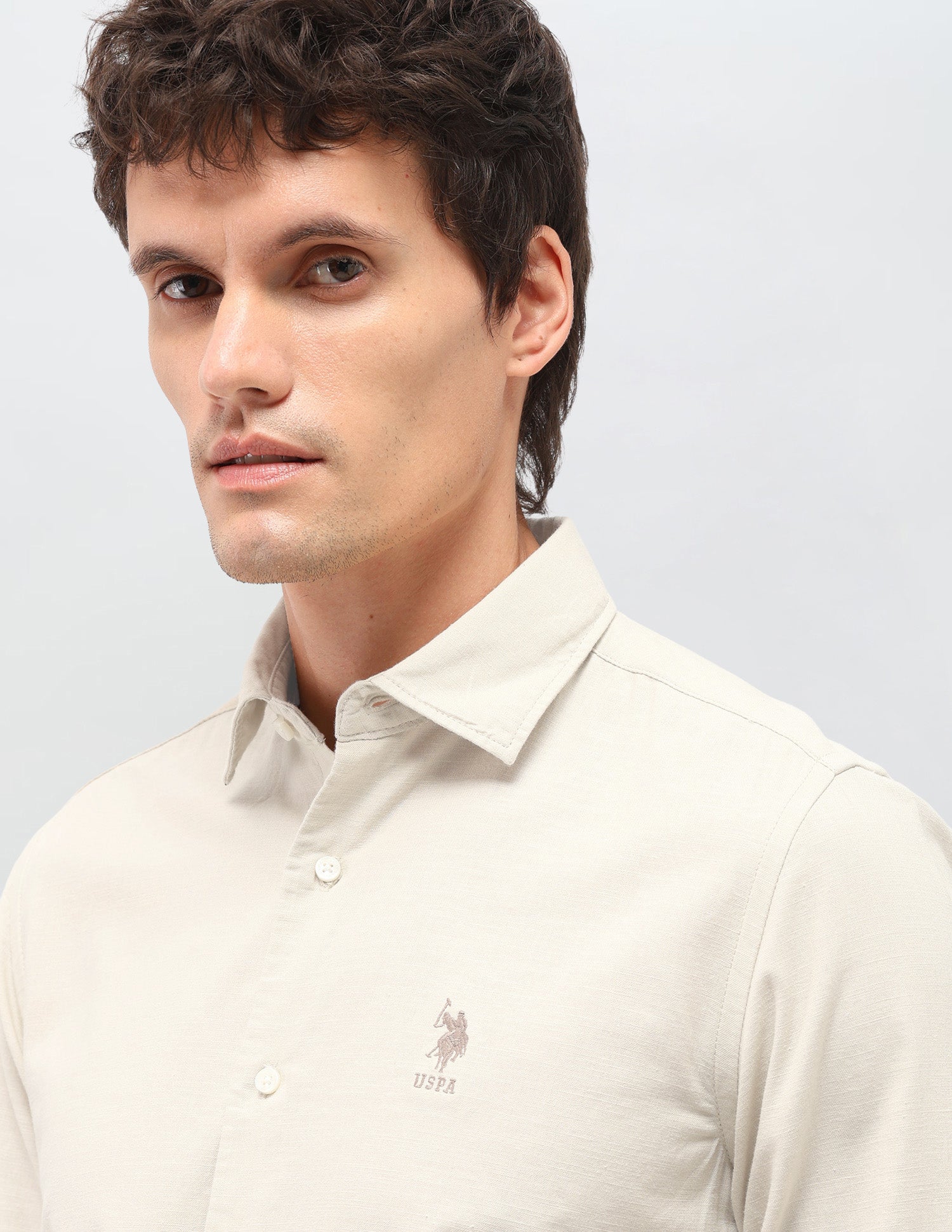 Regular Fit Solid Shirt Beige - U.S. Polo Assn. India | Large
