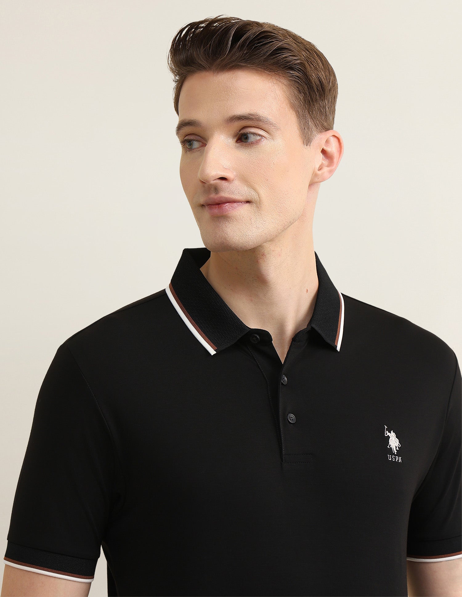 Solid Sotogrande Slim Fit Polo Shirt Black - U.S. Polo Assn. India | Large