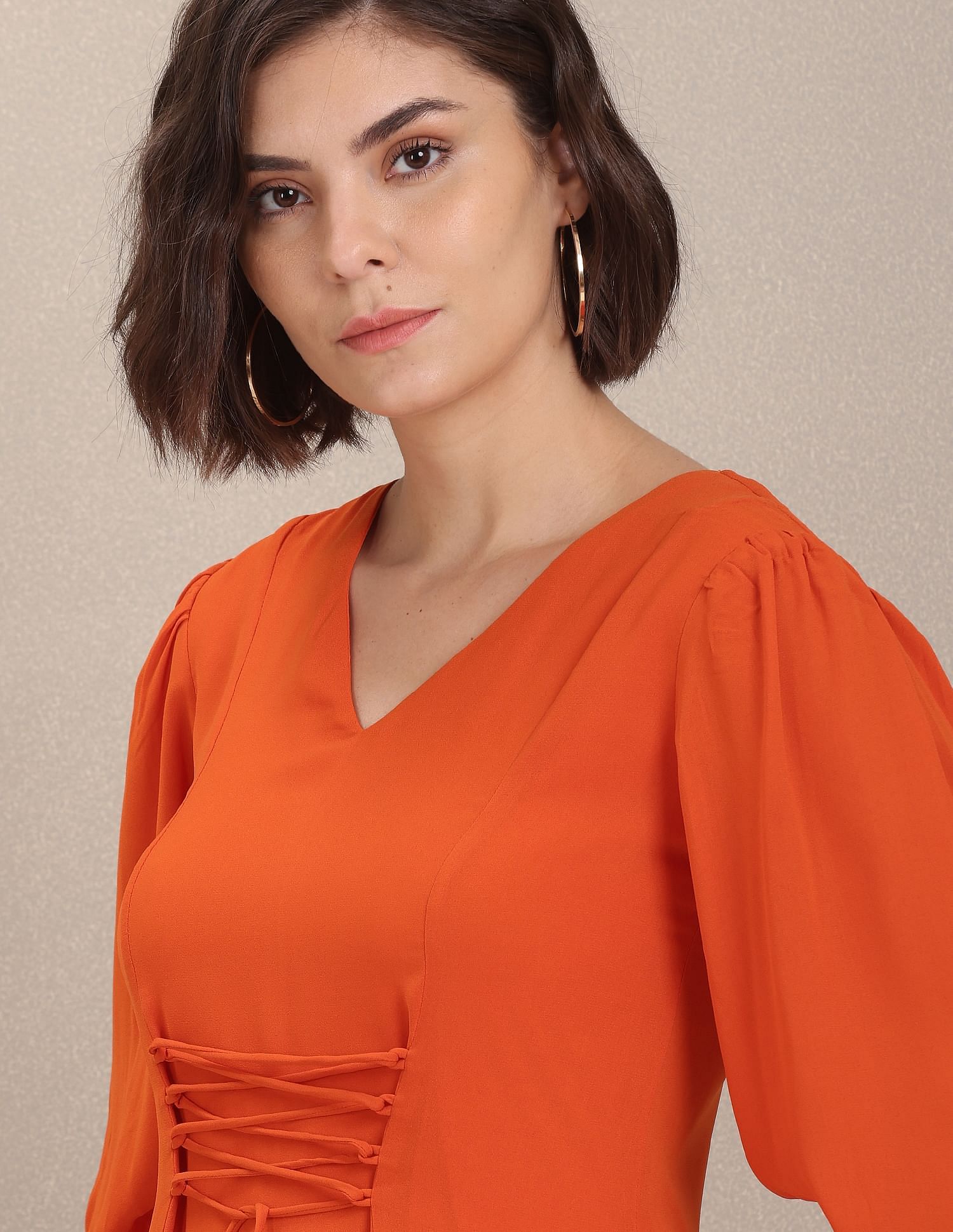Solid Three Quarter Sleeve A-Line Dress Orange - U.S. Polo Assn. India | Large
