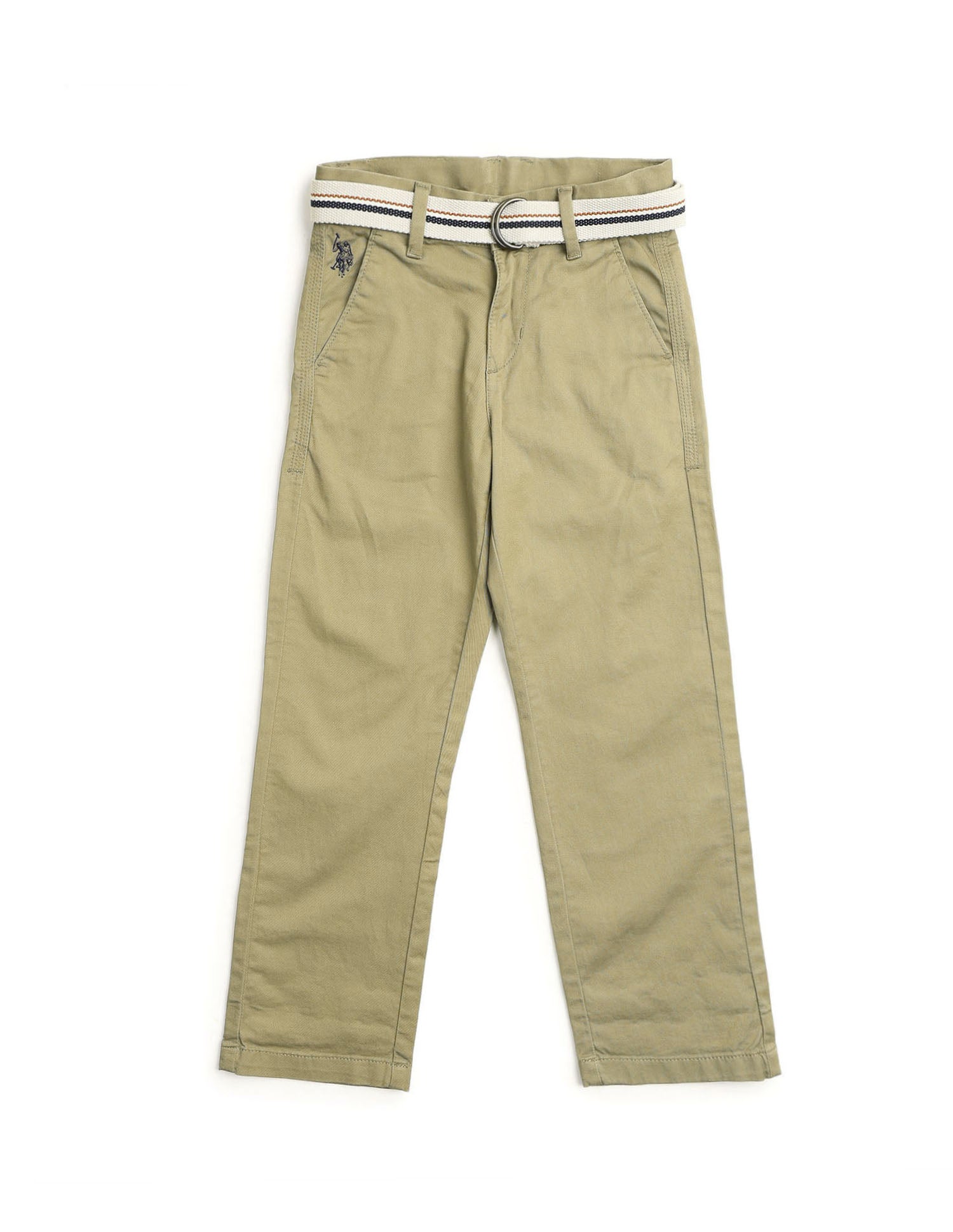 Boys Pure Cotton Slim Fit Trousers Dark Khaki - U.S. POLO ASSN. | Large