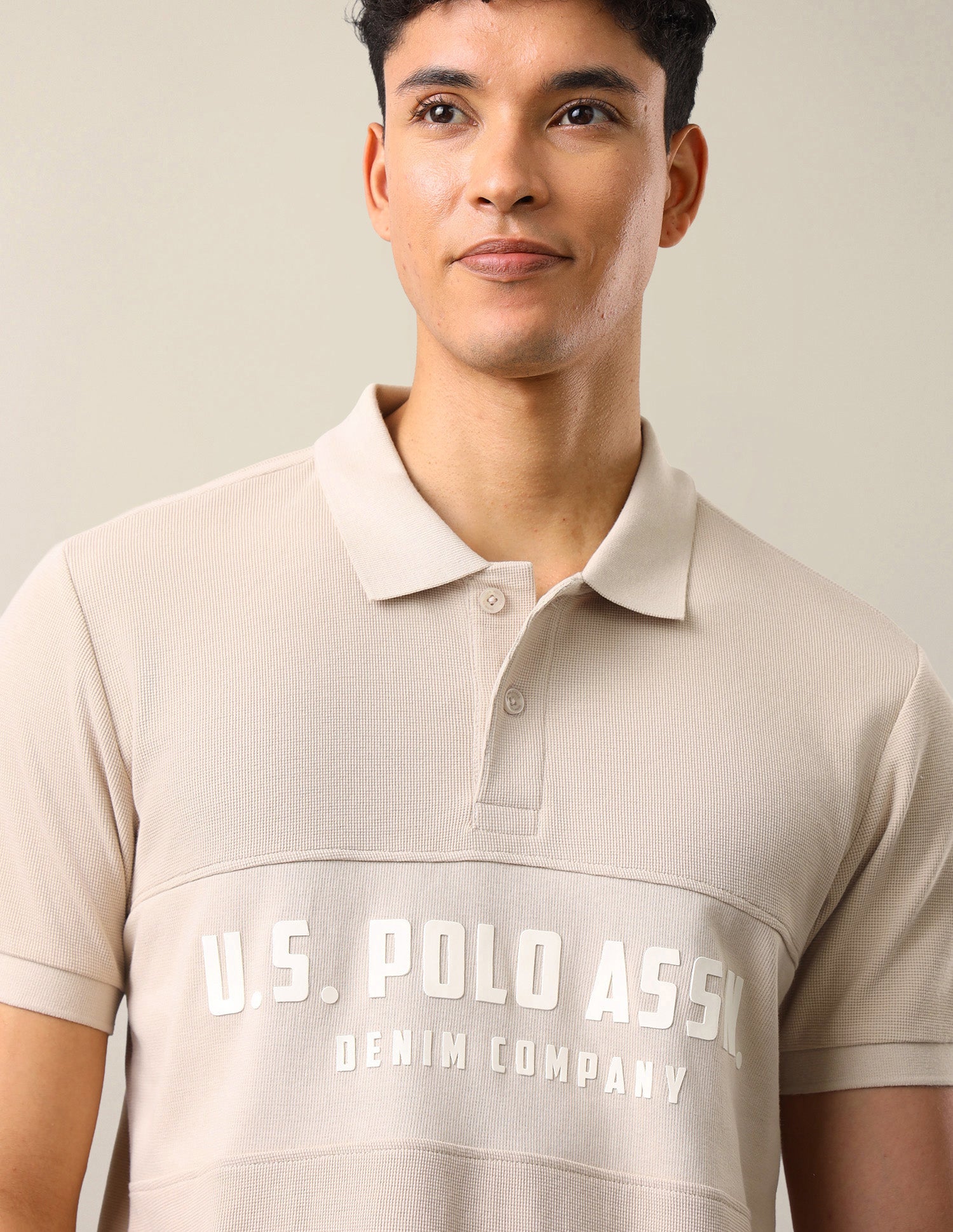 Brand Embossed Slim Fit Polo Shirt Beige - U.S. Polo Assn. India | Large