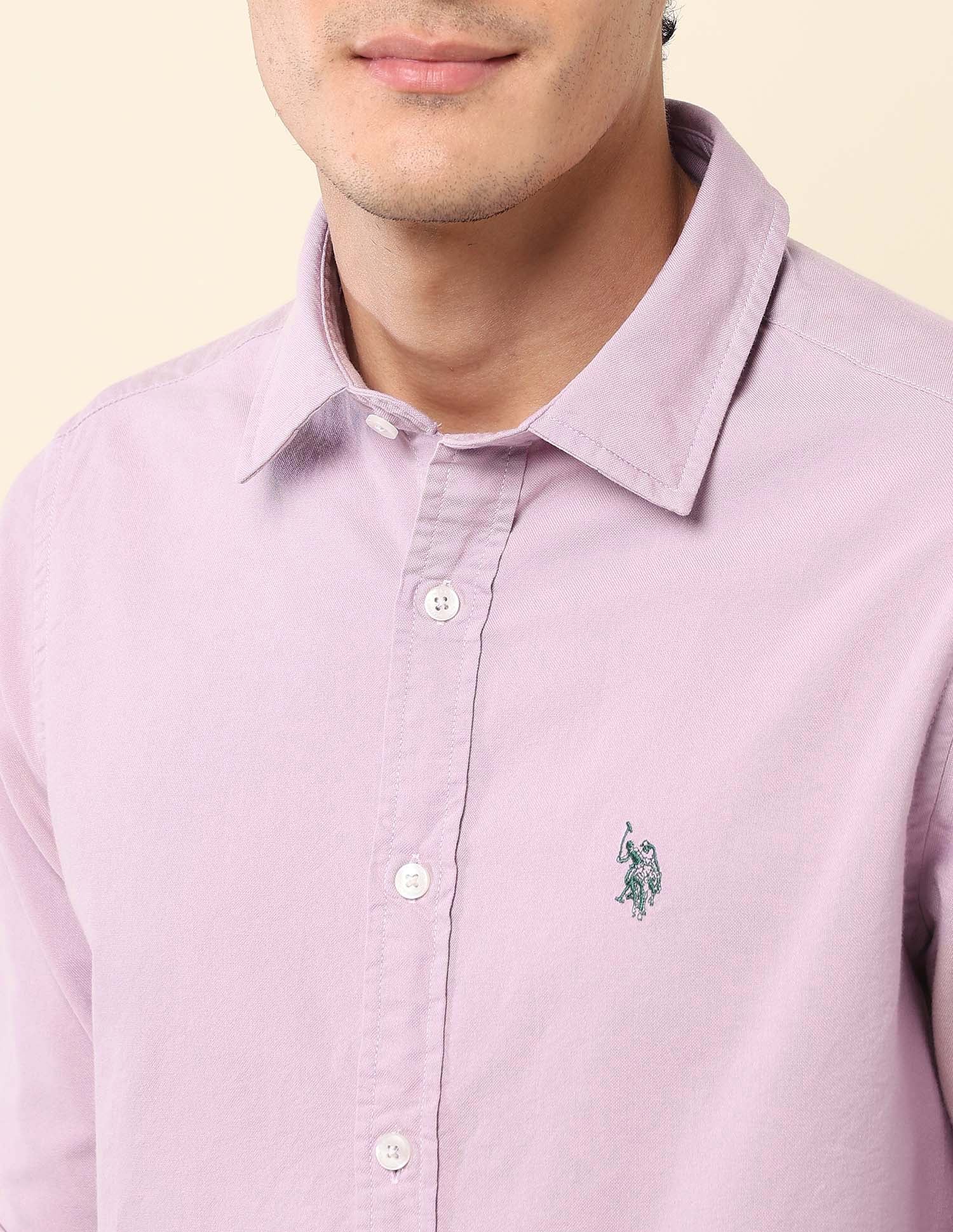 Tailored Fit Pure Cotton Oxford Shirt Lavender - U.S. Polo Assn. India | Large
