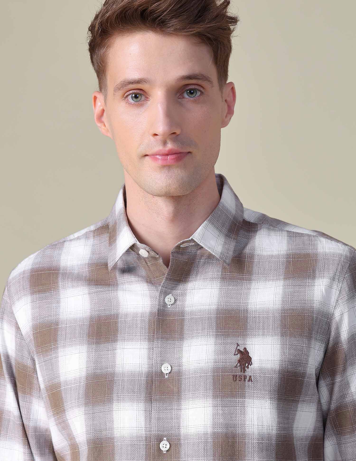 Tartan Checked Dobby Shirt Light Brown - U.S. POLO ASSN. | Large