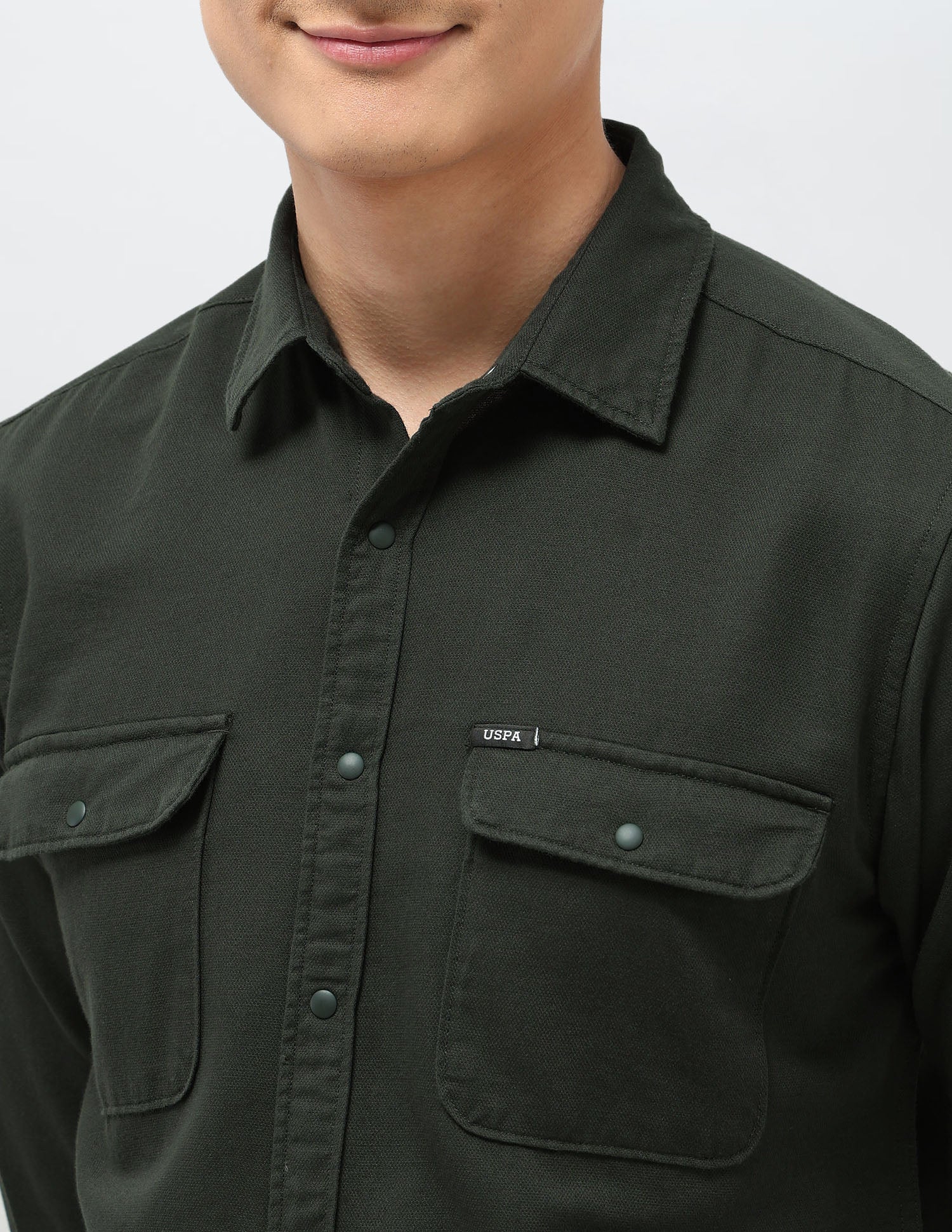 Twill Pure Cotton Shirt Olive - U.S. POLO ASSN. | Large