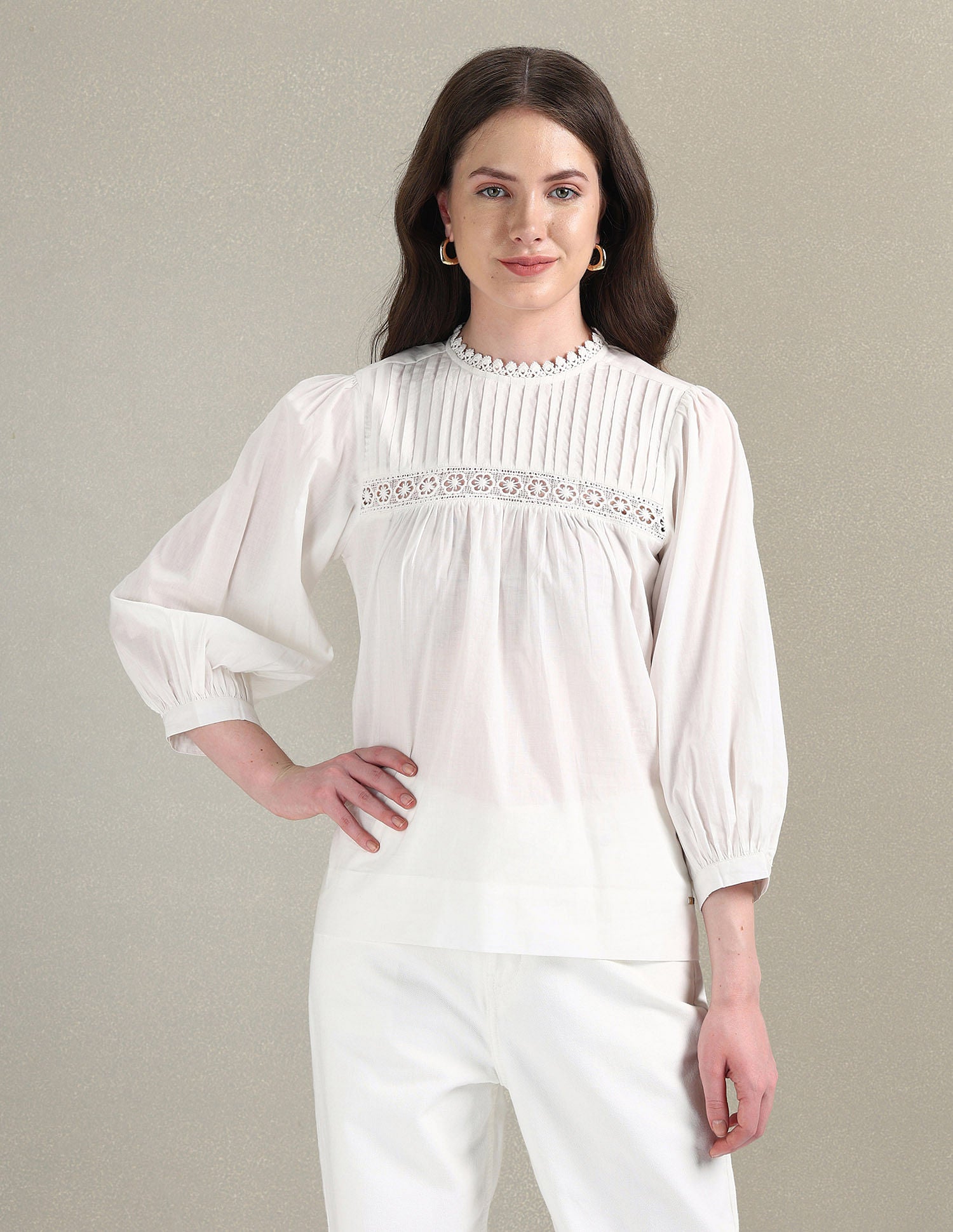 Lace Detail Cotton Top White - U.S. POLO ASSN. | Large