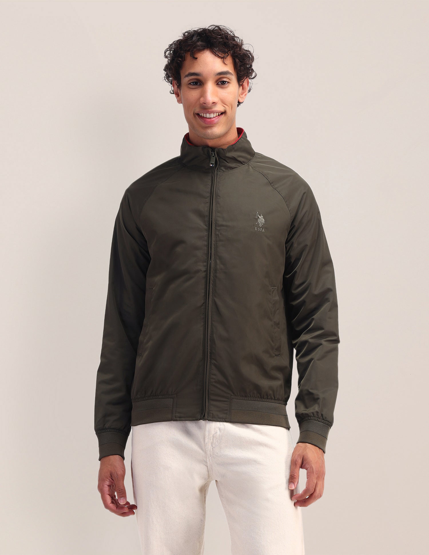 Solid Regular Fit Jacket Sap Olive - U.S. POLO ASSN. | Large