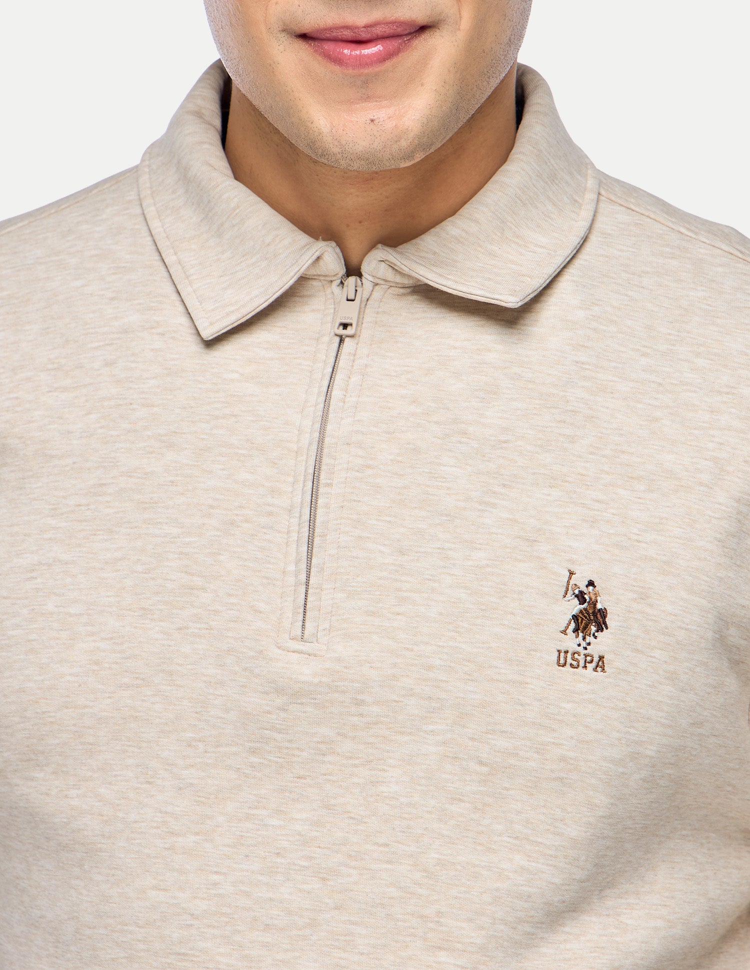 Heathered Slim Fit Sweatshirt Beige - U.S. Polo Assn. India | Large