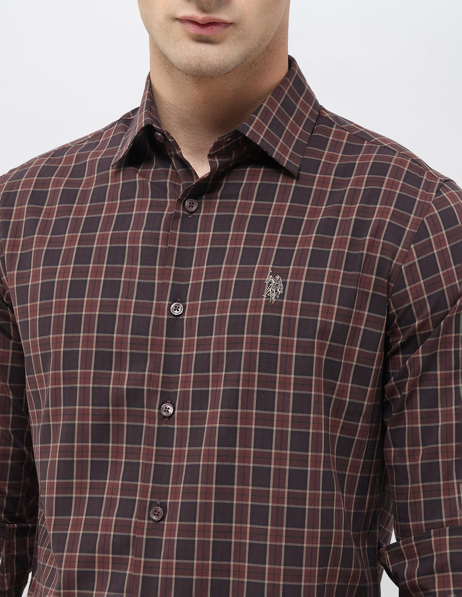 Grid Tattersall Checked Regular Fit Shirt Burgundy - U.S. POLO ASSN. | Large