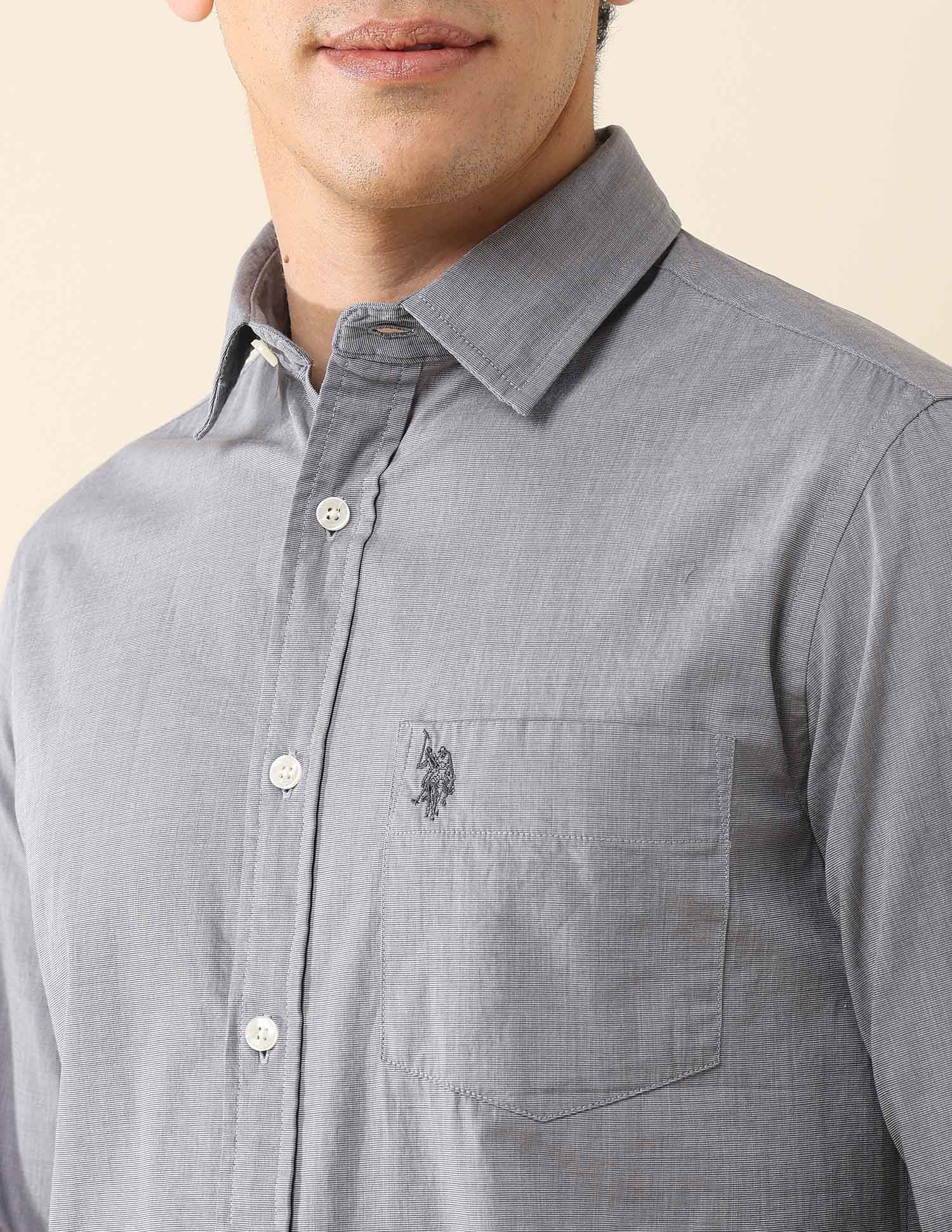 Solid Tailored Fit Fil-À-Fil Shirt Grey - U.S. POLO ASSN. | Large