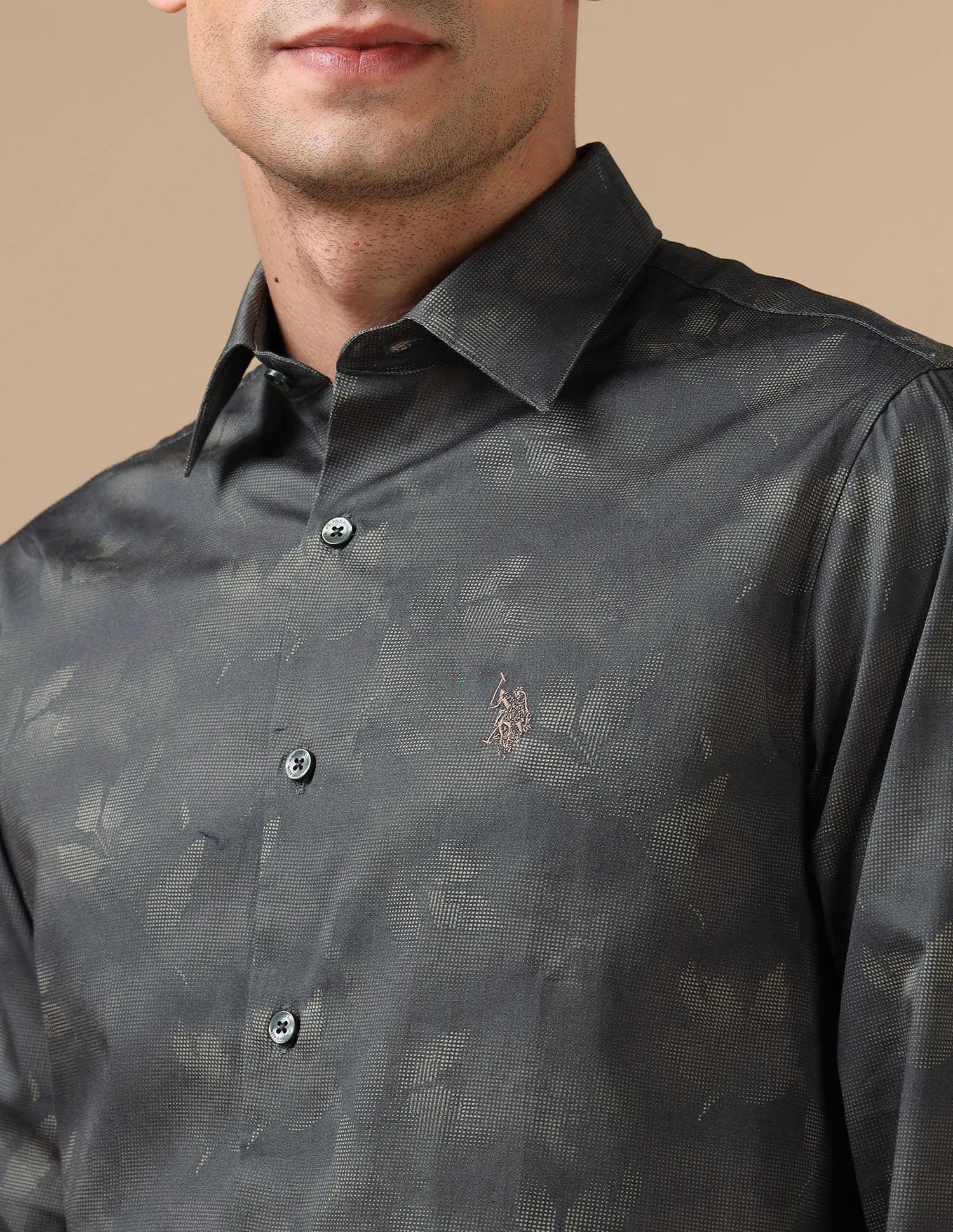 Tropical Printed Pure Cotton Shirt Olive - U.S. POLO ASSN. | Large