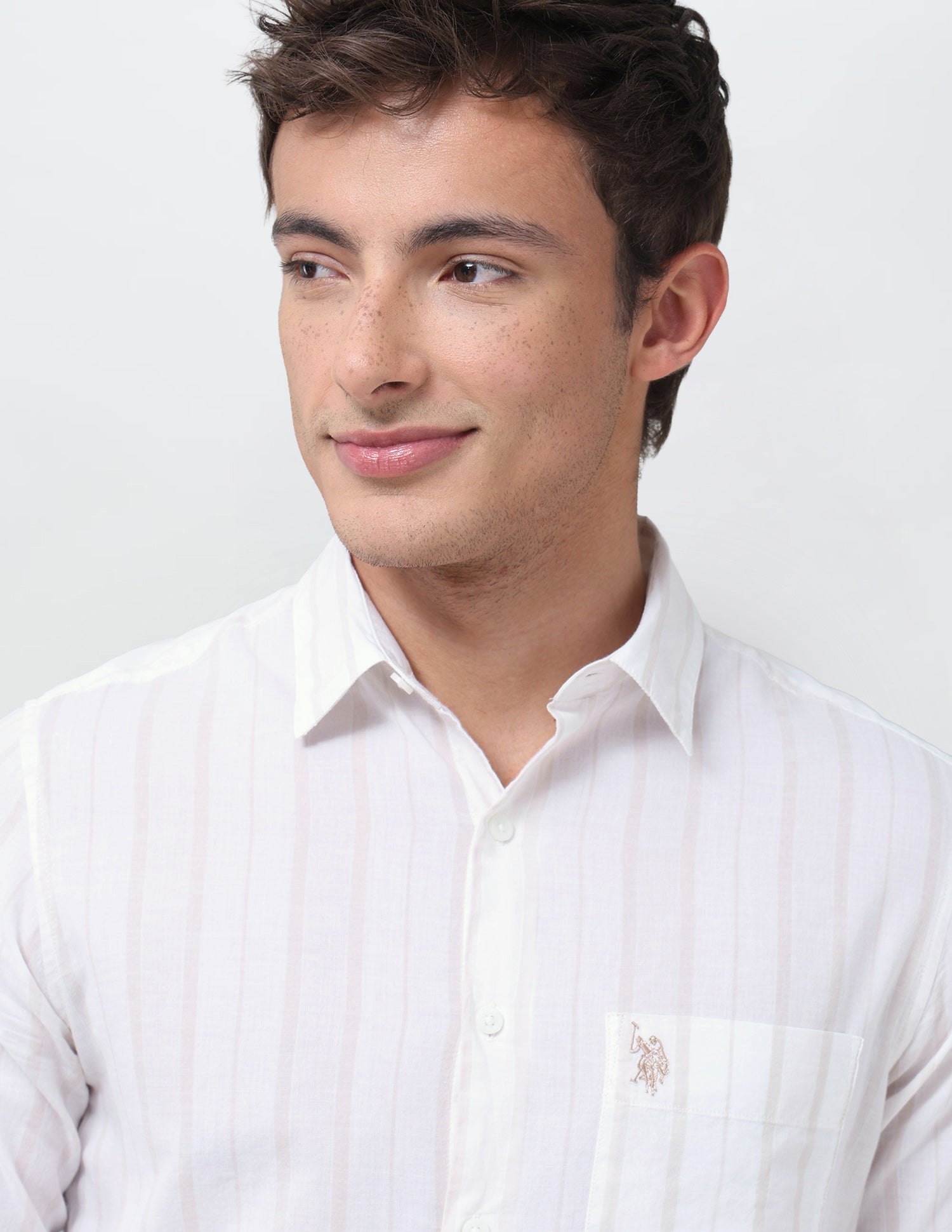 Vertical Striped Regular Fit Shirt Beige - U.S. Polo Assn. India | Large