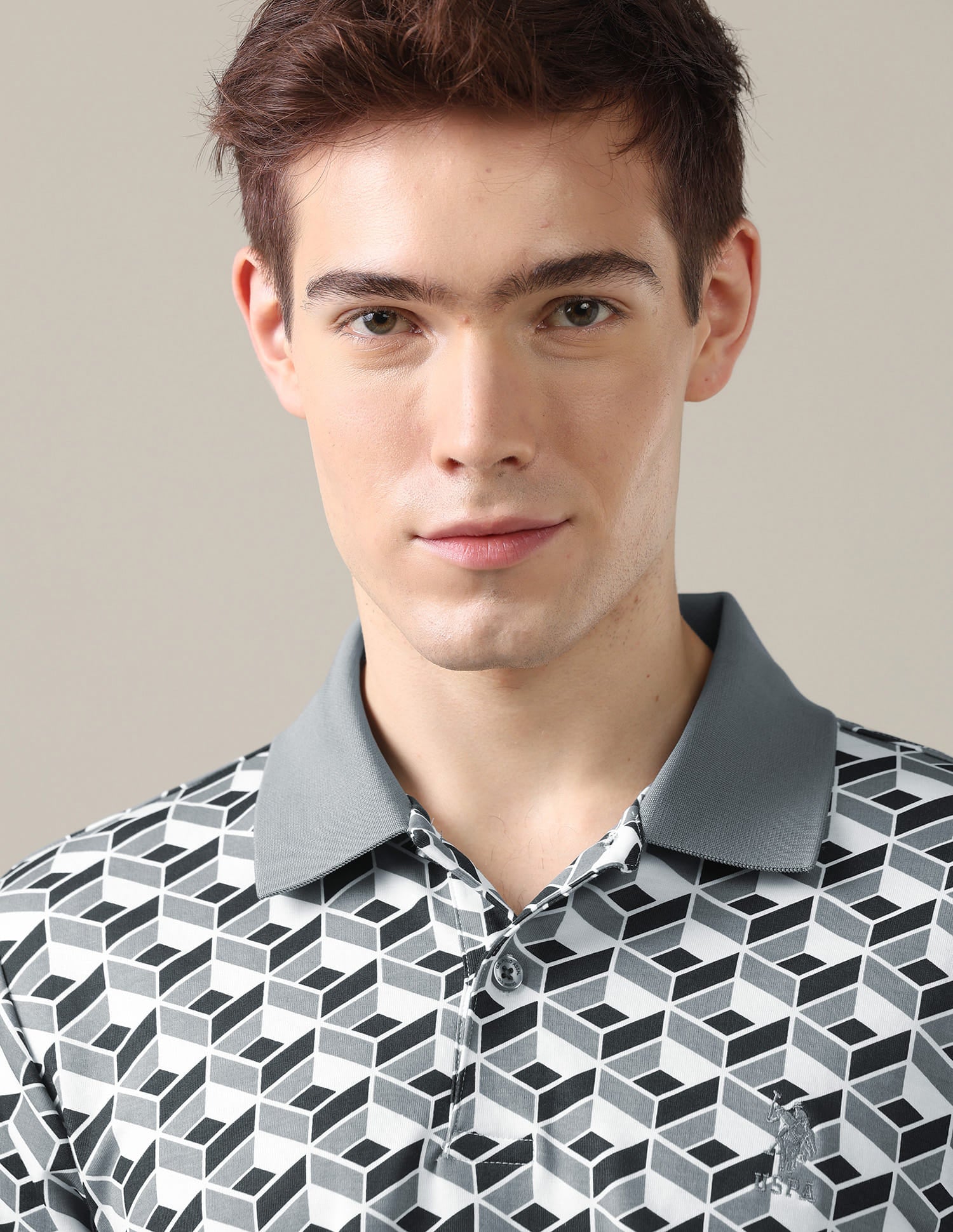 Geometric Printed Slim Fit Polo Shirt Grey - U.S. Polo Assn. India | Large