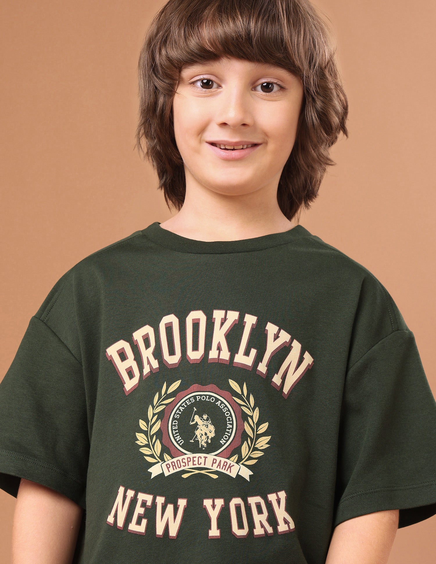 Typographic Brand Printed Oversized Fit T-Shirt Olive - U.S. Polo Assn. India | Large
