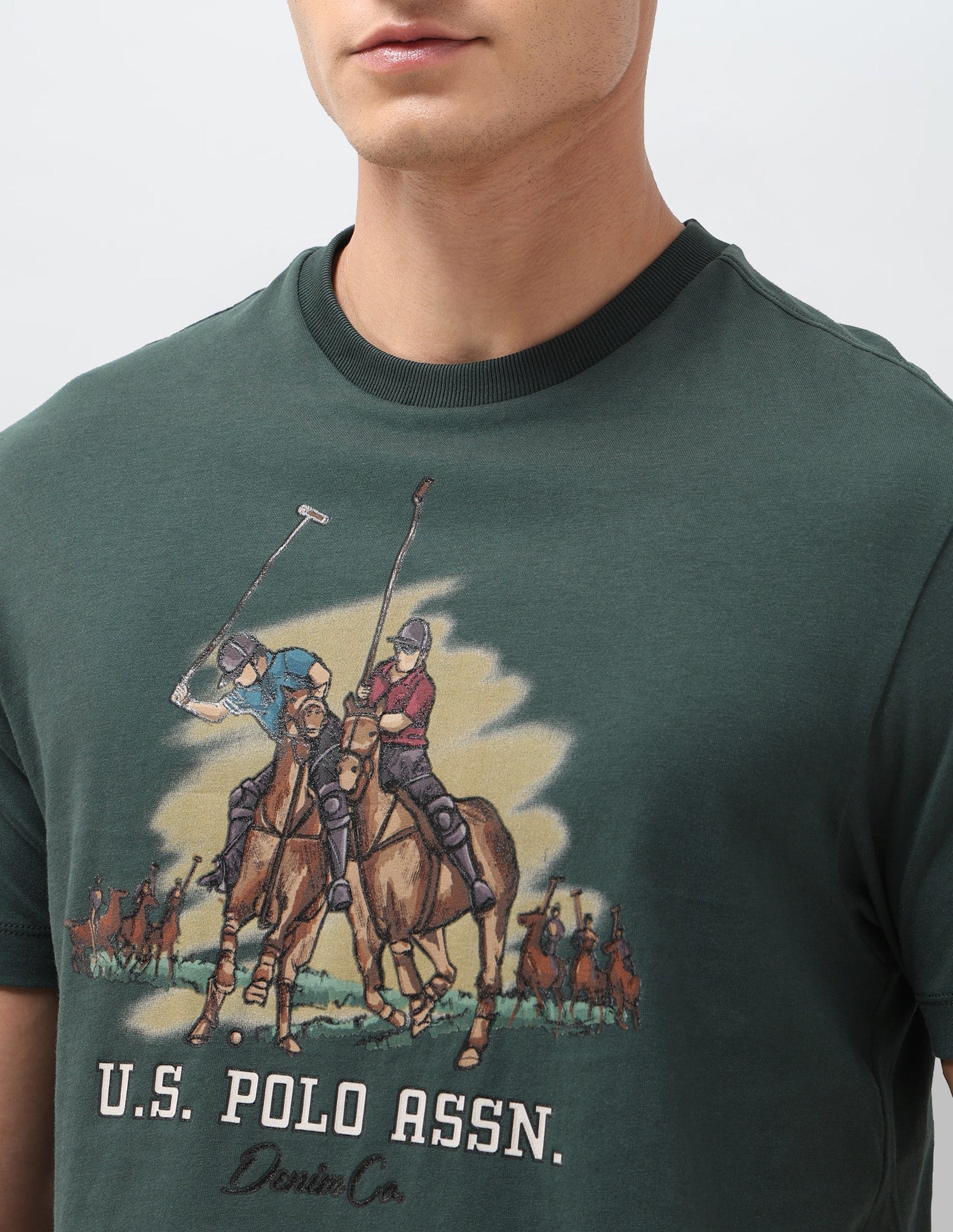Graphic Brand Printed Slim Fit T-Shirt Olive - U.S. Polo Assn. India | Large