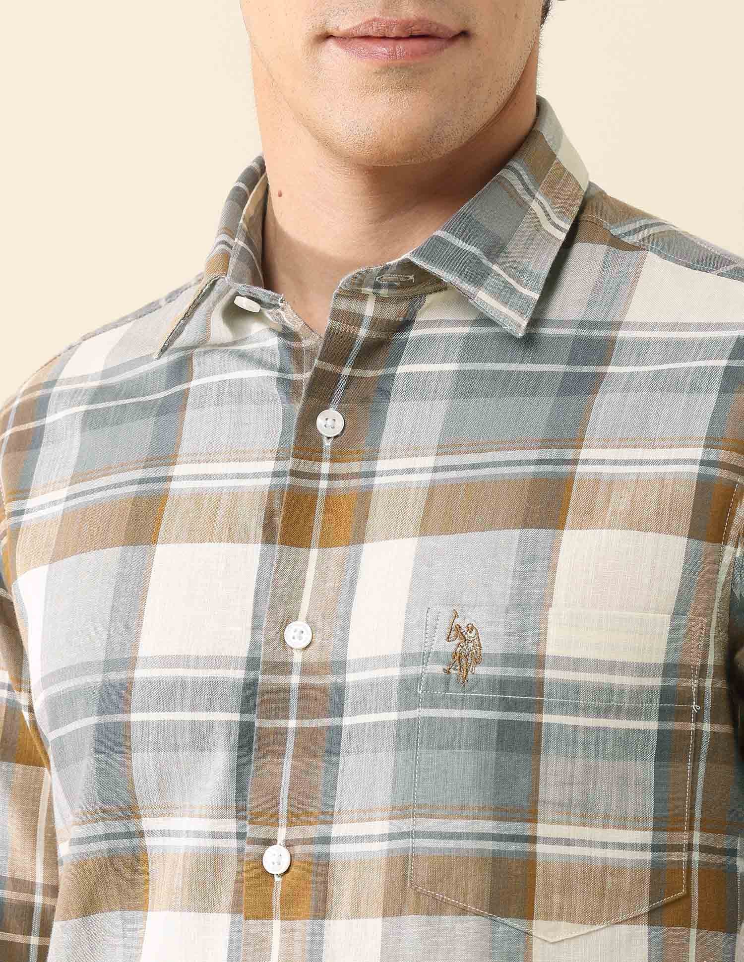 Plaid Checked Tailored Fit Shirt Beige - U.S. Polo Assn. India | Large