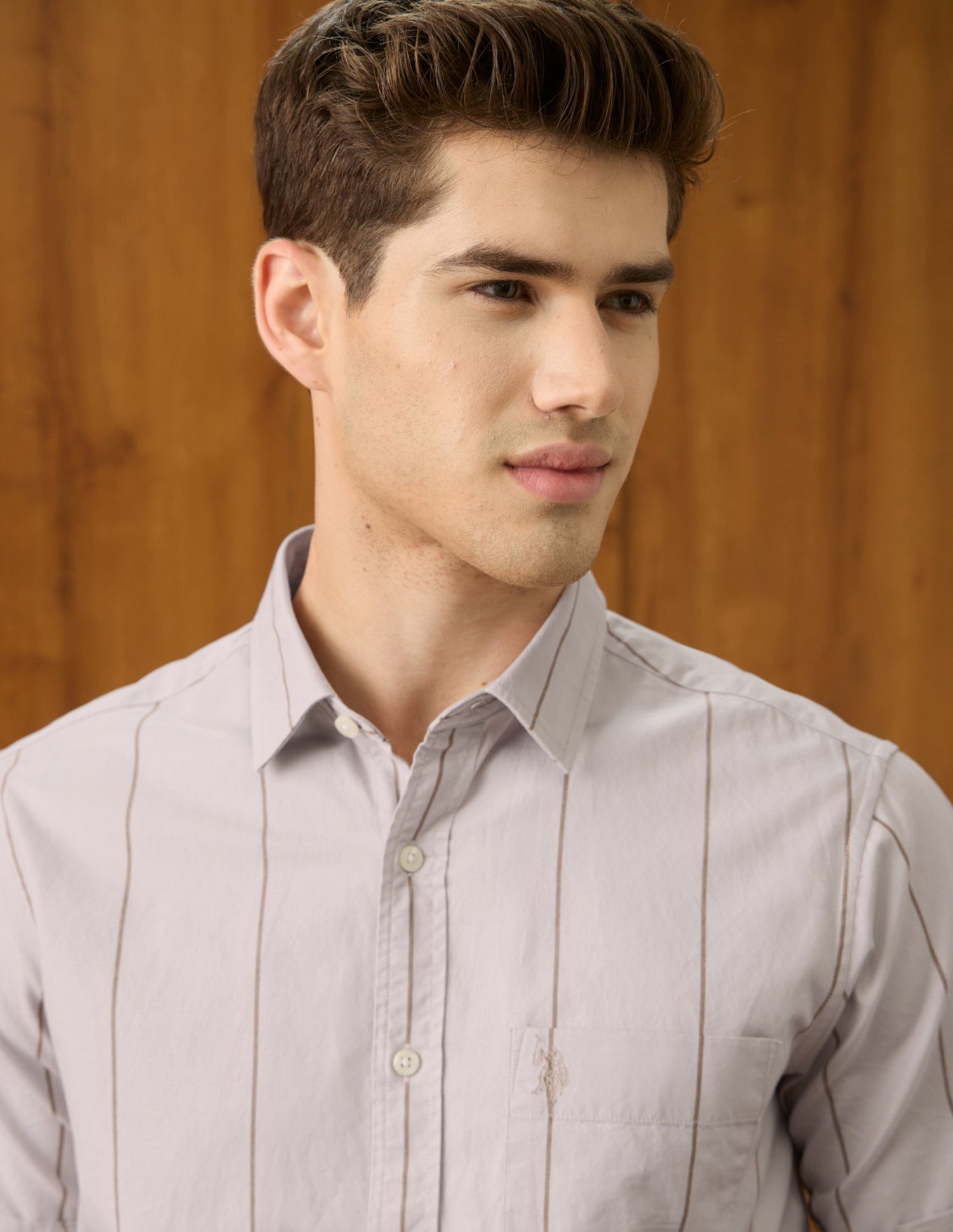 Oxford Vertical Striped Shirt Beige - U.S. Polo Assn. India | Large