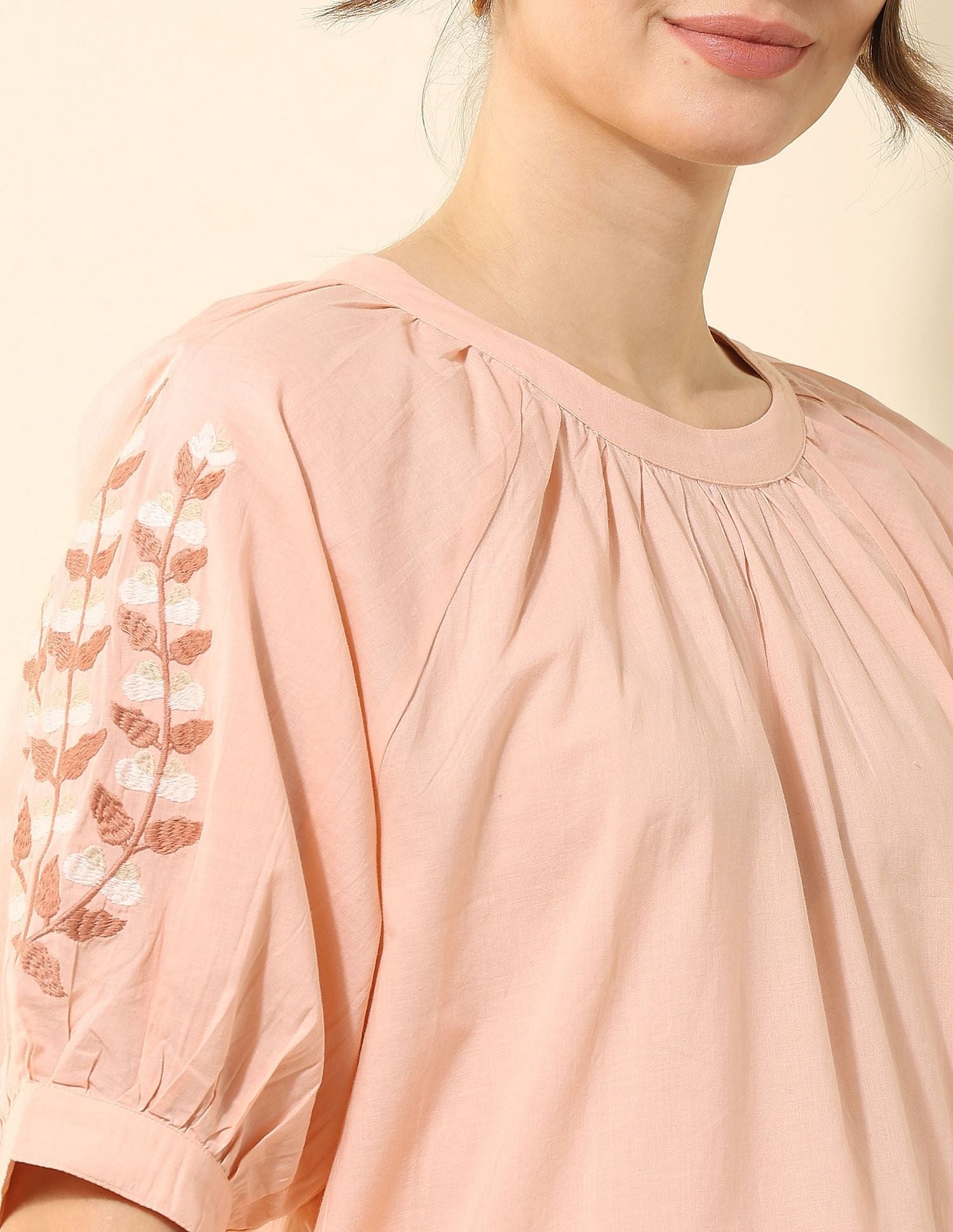 Floral Embroidered Top Beige - U.S. POLO ASSN. | Large