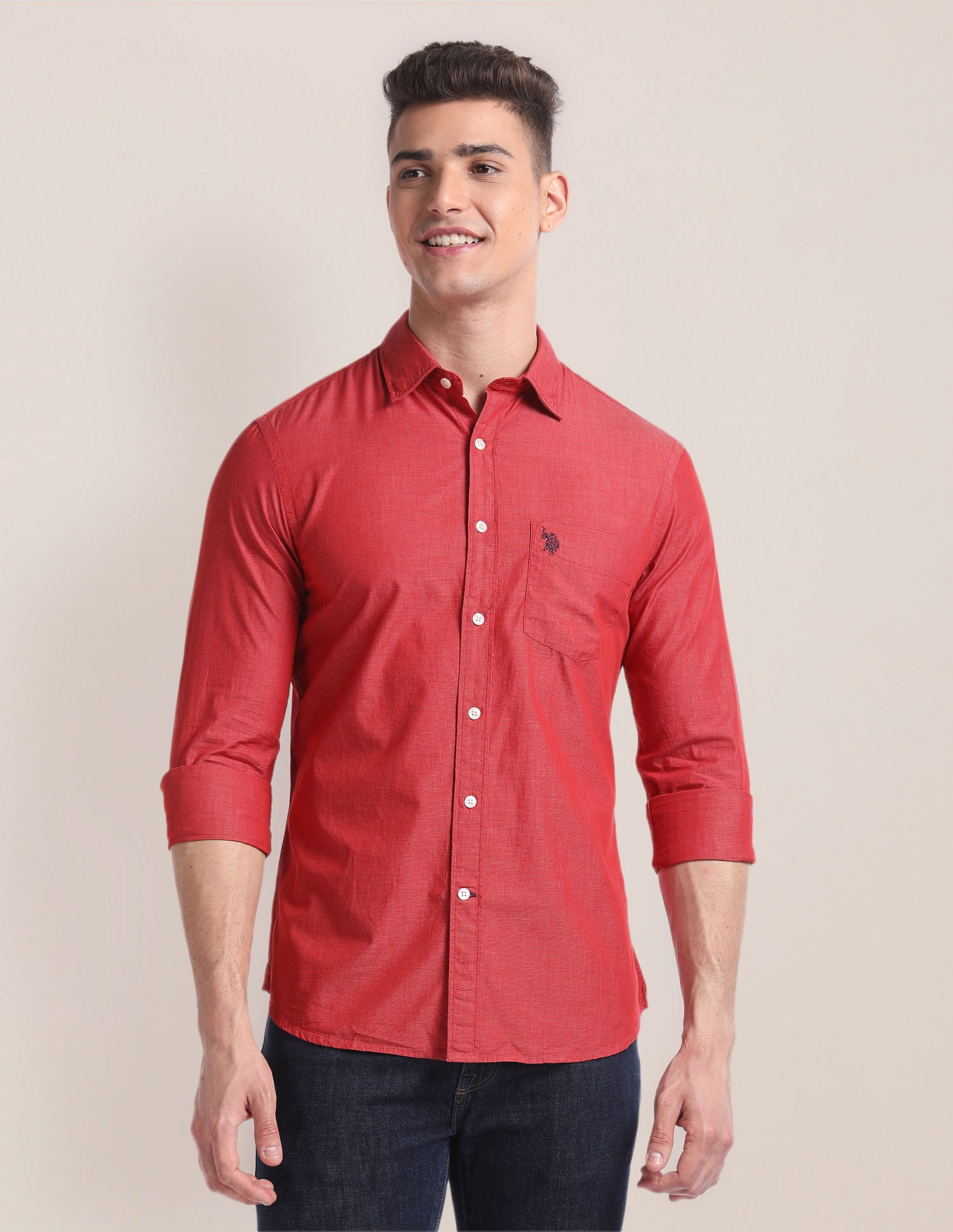 Premium Cotton Patterned Shirt Red - U.S. Polo Assn. India | Large