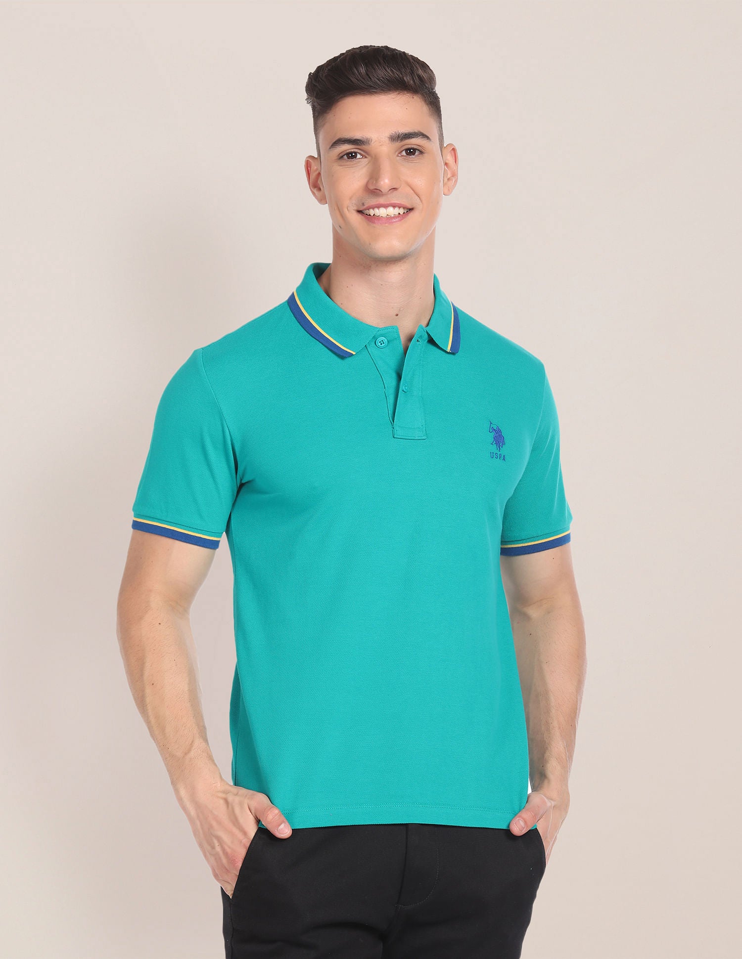 Tipped Collar Slim Fit Polo Shirt Teal - U.S. POLO ASSN. | Large