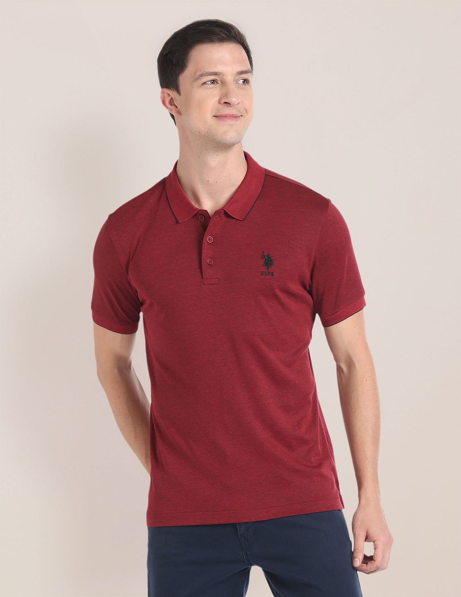 Heathered Logo Polo Shirt Red - U.S. Polo Assn. India | Large