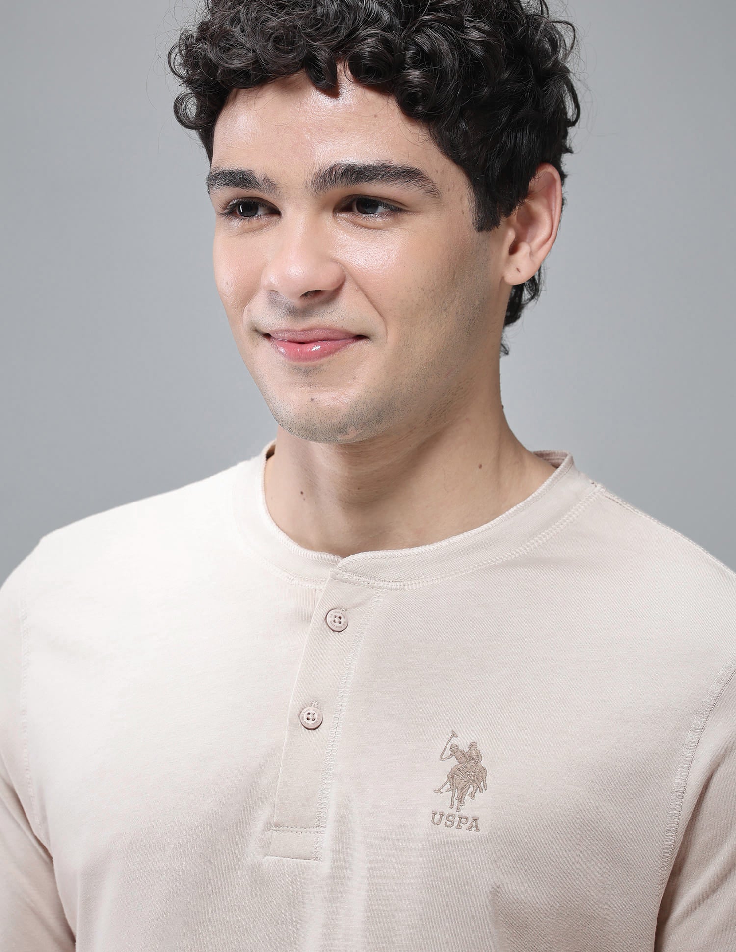 Pure Cotton I694 Lounge Henley T-Shirt - Pack Of 1 Off White - U.S. Polo Assn. India | Large
