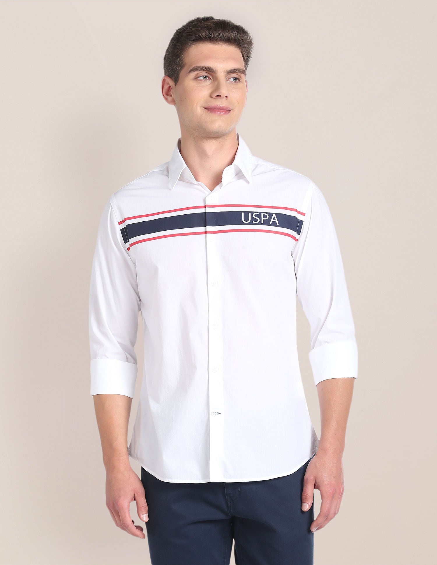 Horizontal Stripe Cotton Shirt White - U.S. POLO ASSN. | Large