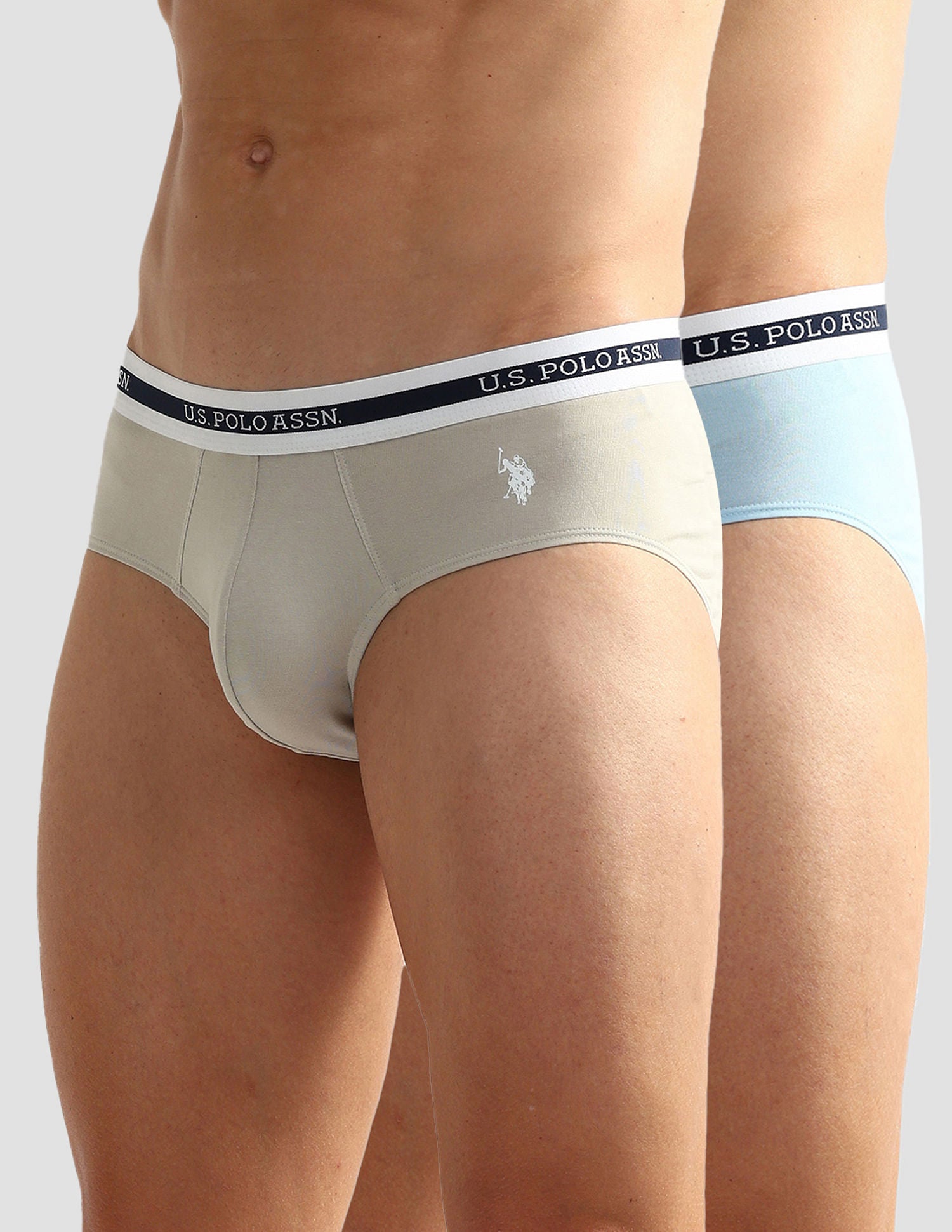 Elasticized Waist OEB09 Briefs - Pack Of 2 Pastel Blue and Fog Grey - U.S. POLO ASSN. | Large