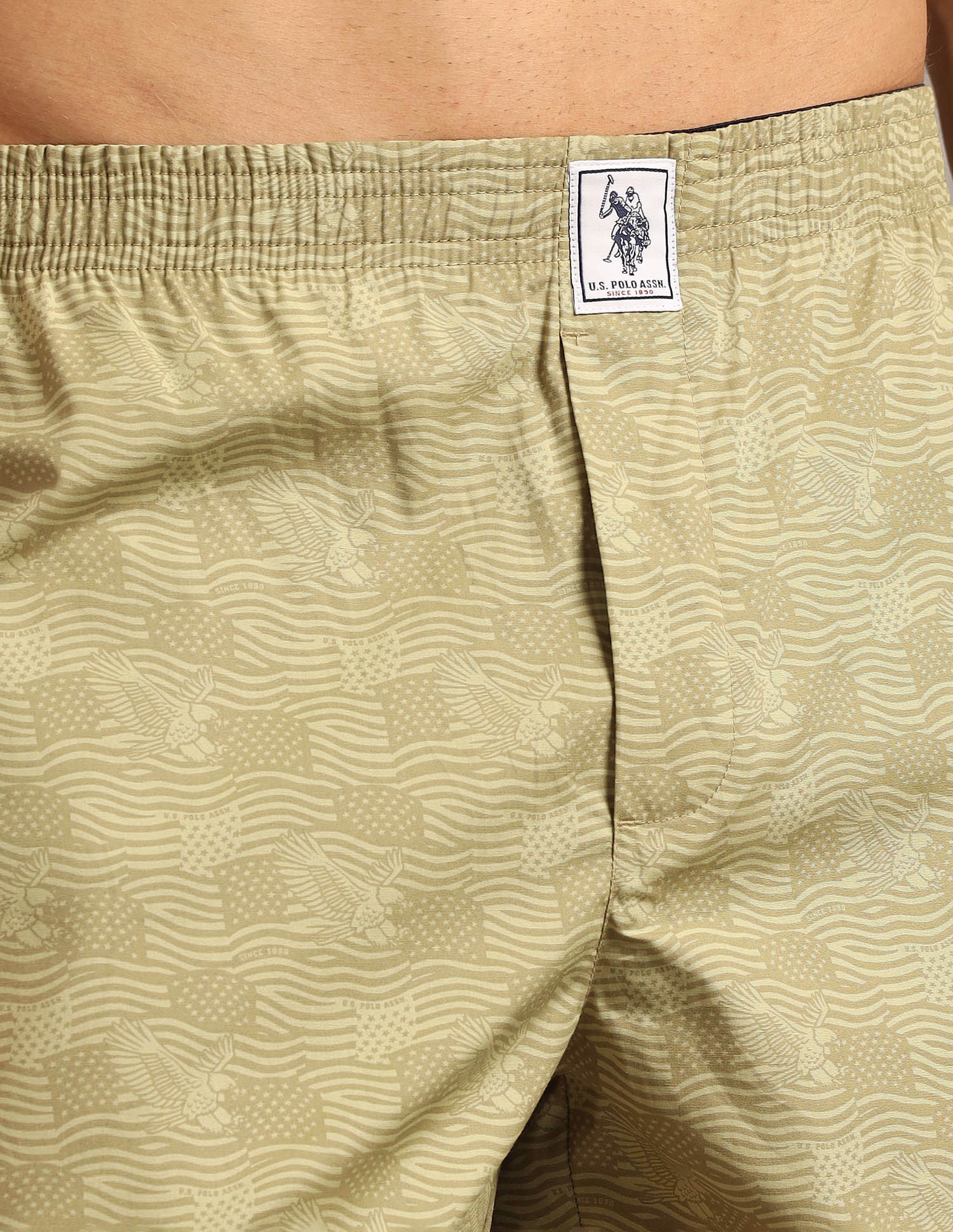 Pure Cotton Printed I657-PR Boxers - Pack Of 1 Paleolive Eagle - U.S. Polo Assn. India | Large