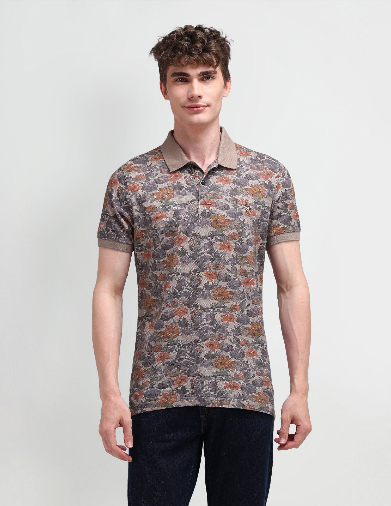 Muscle Fit Floral Polo Shirt Brown - U.S. POLO ASSN. | Large