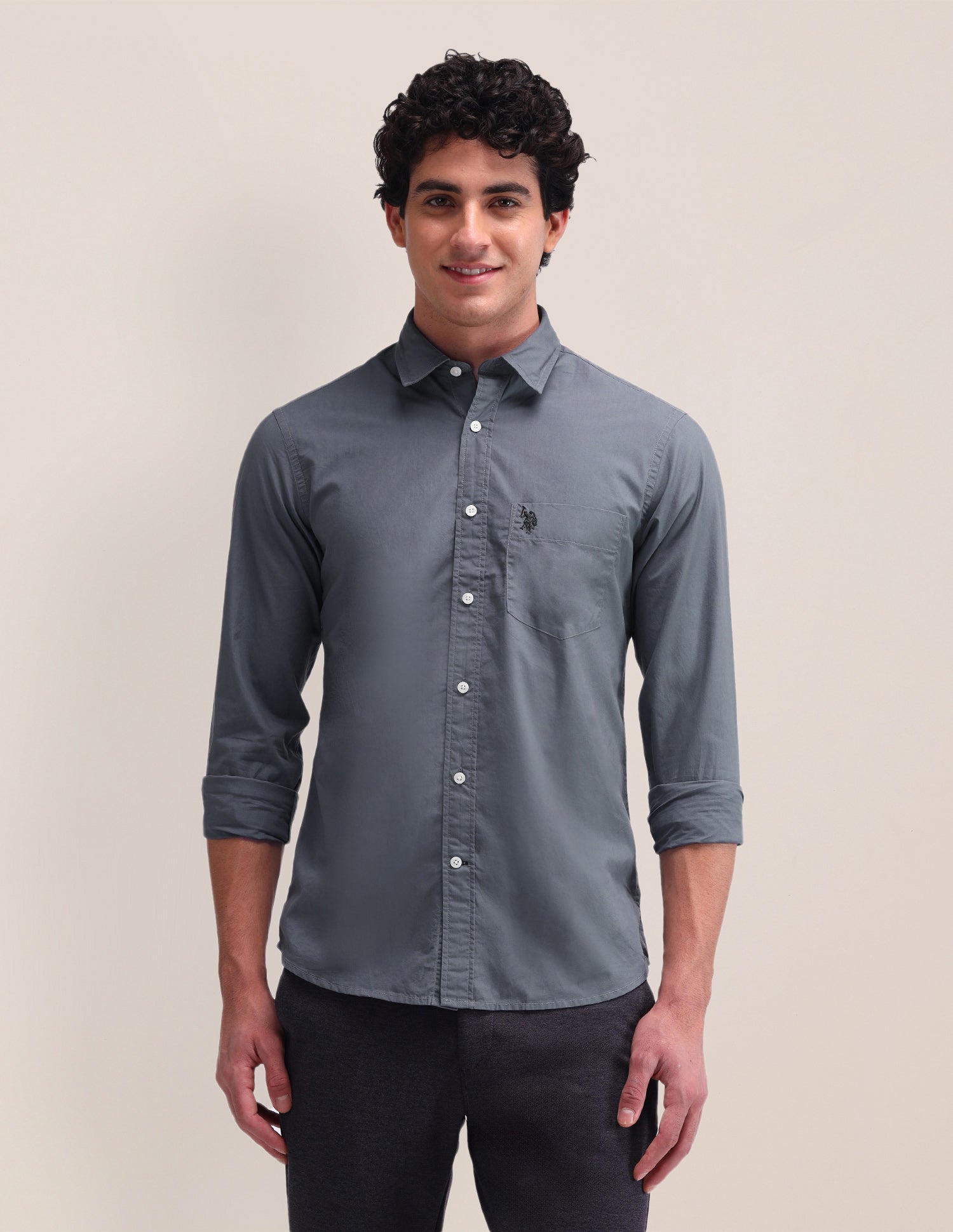 Slim Fit Solid Shirt Grey - U.S. Polo Assn. India | Large
