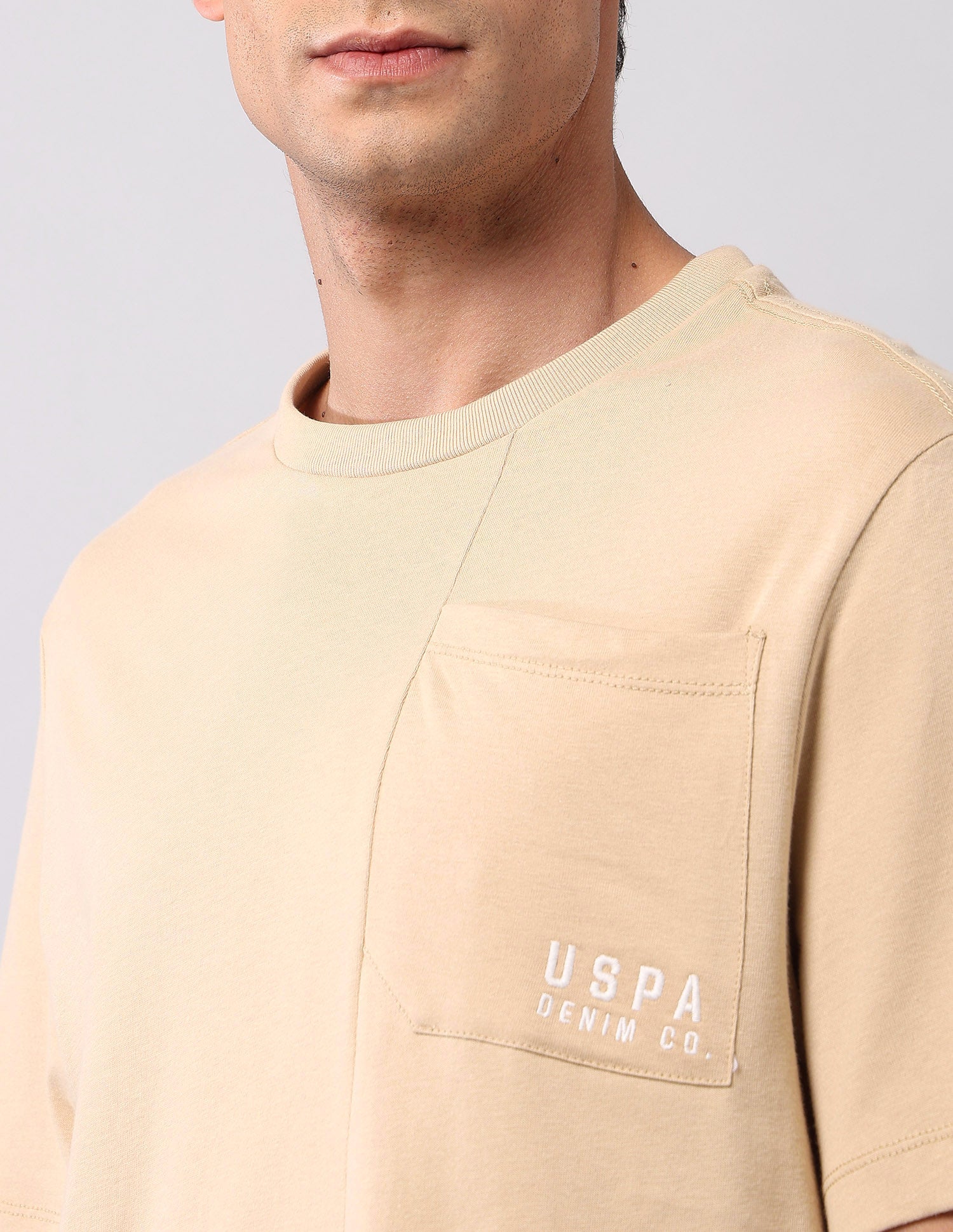 Solid Pure Cotton T-Shirt Beige - U.S. Polo Assn. India | Large