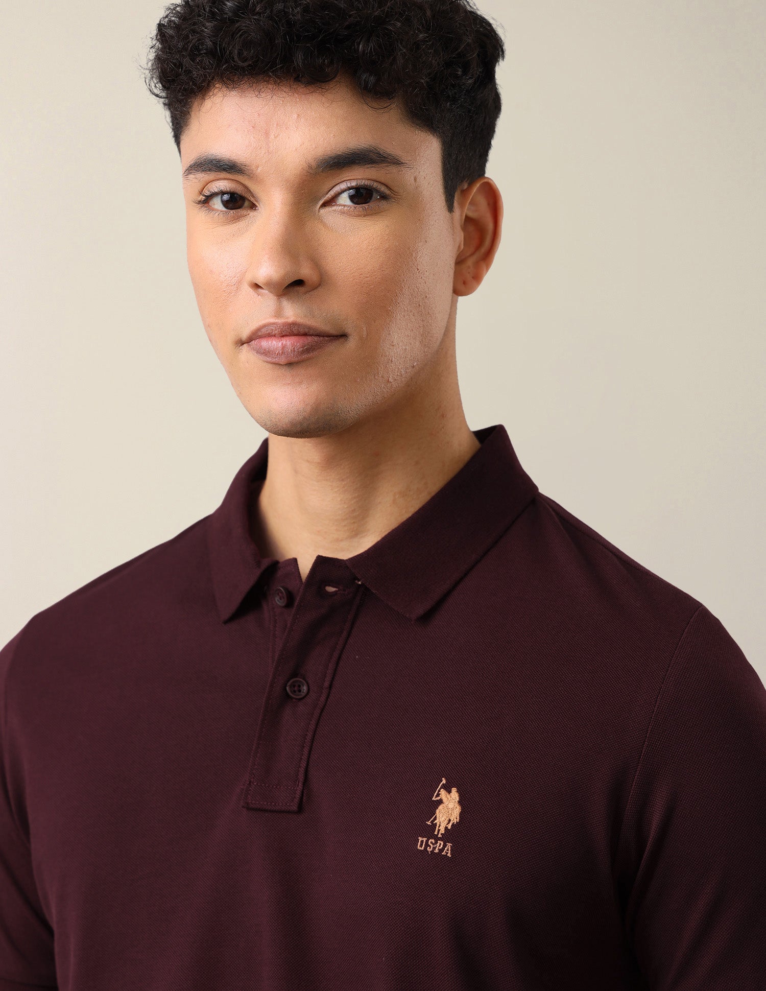 Brand Embroidered Slim Fit Polo Shirt Wine - U.S. Polo Assn. India | Large