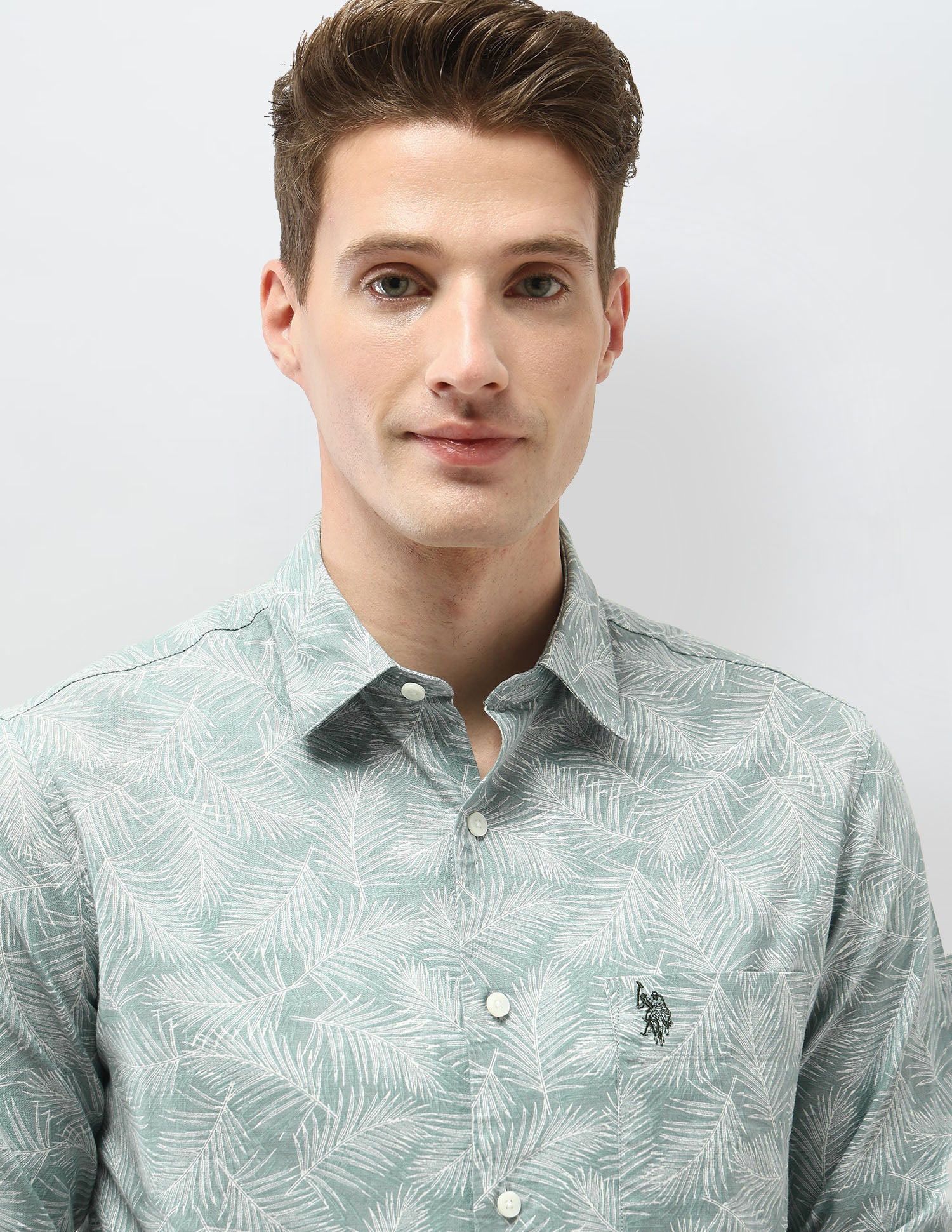 Tropical Printed Tailored Fit Shirt Green - U.S. Polo Assn. India | Large