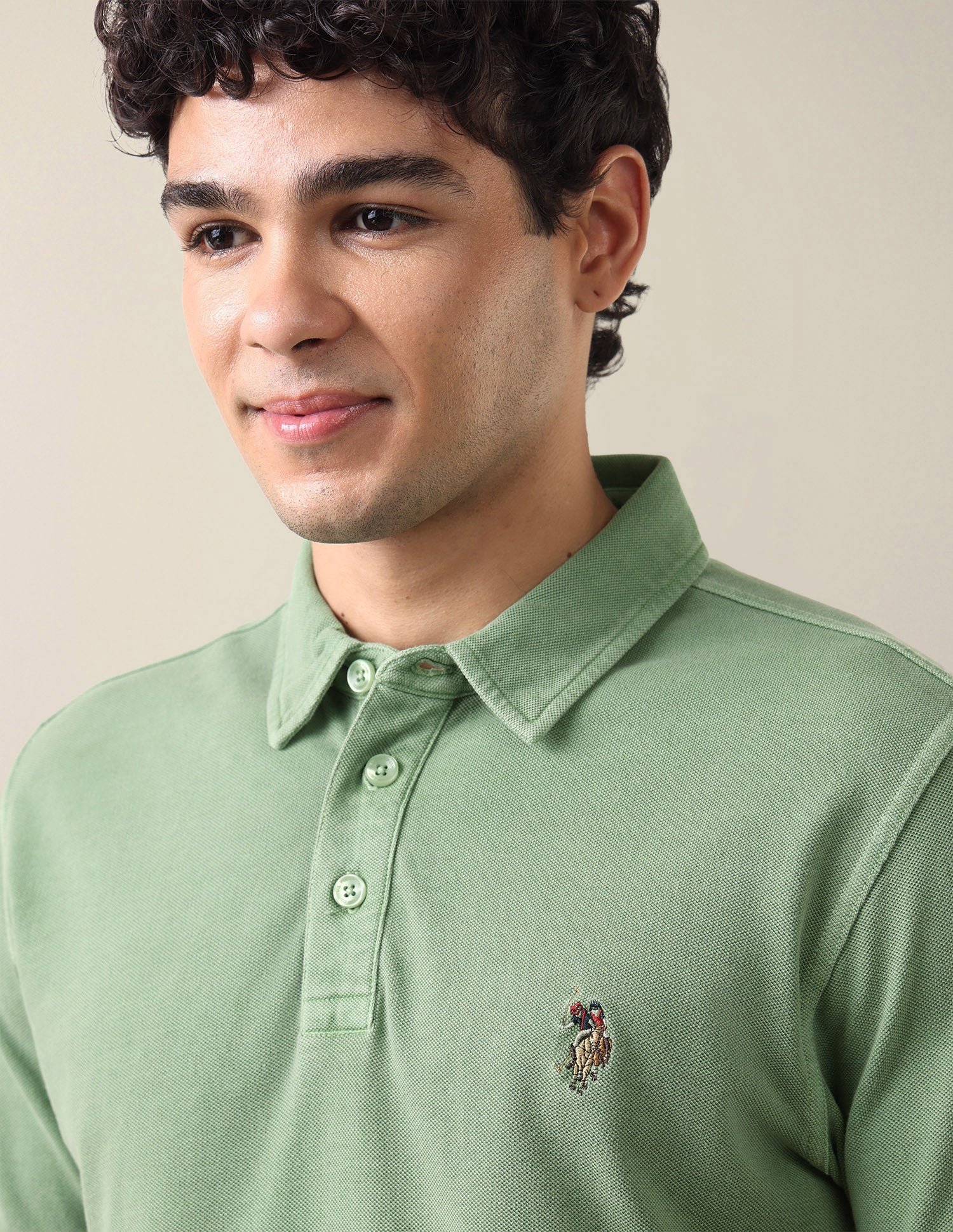Solid Slim Fit Polo Shirt Light Green - U.S. Polo Assn. India | Large