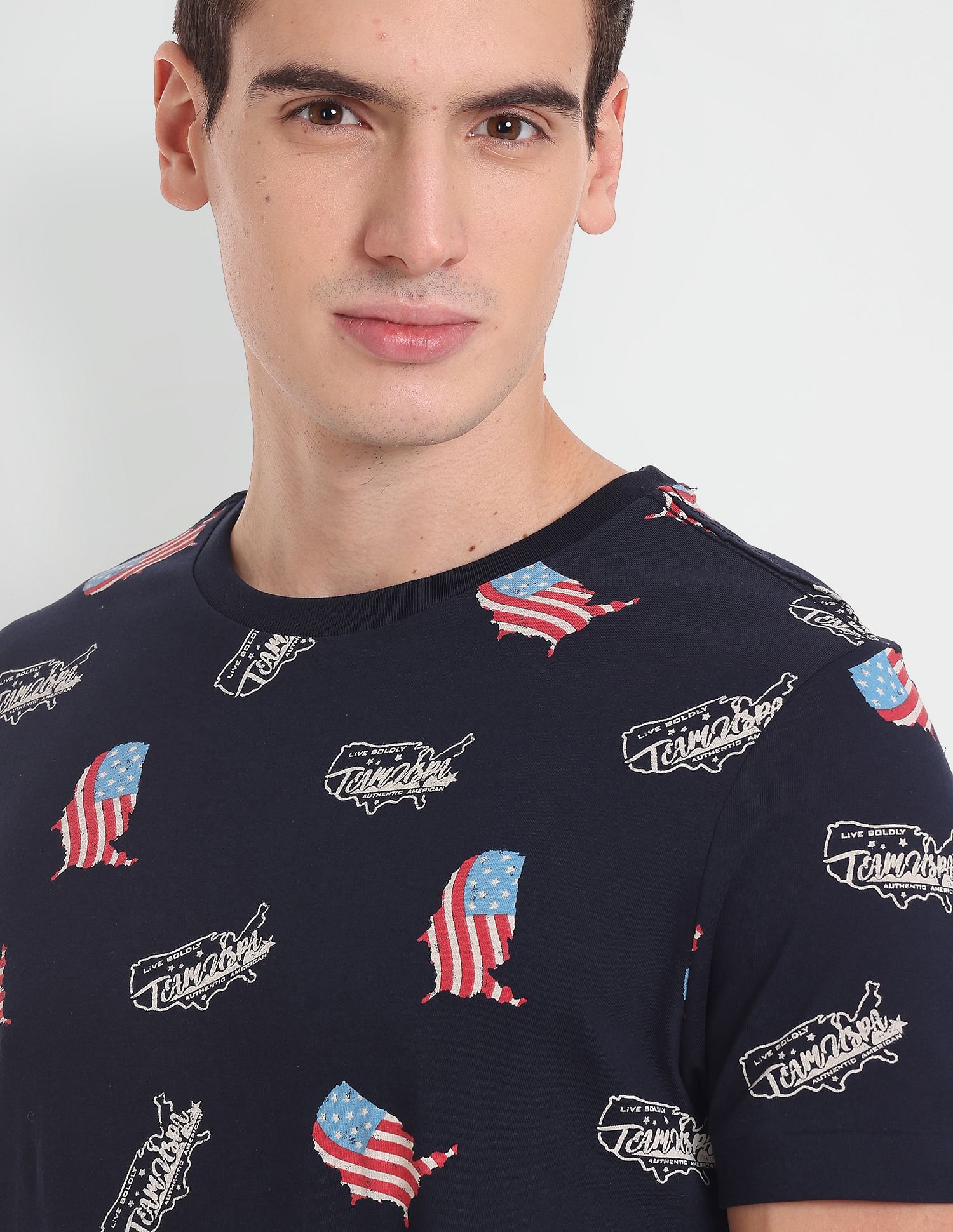 Flag Print Cotton T-Shirt Navy - U.S. Polo Assn. India | Large