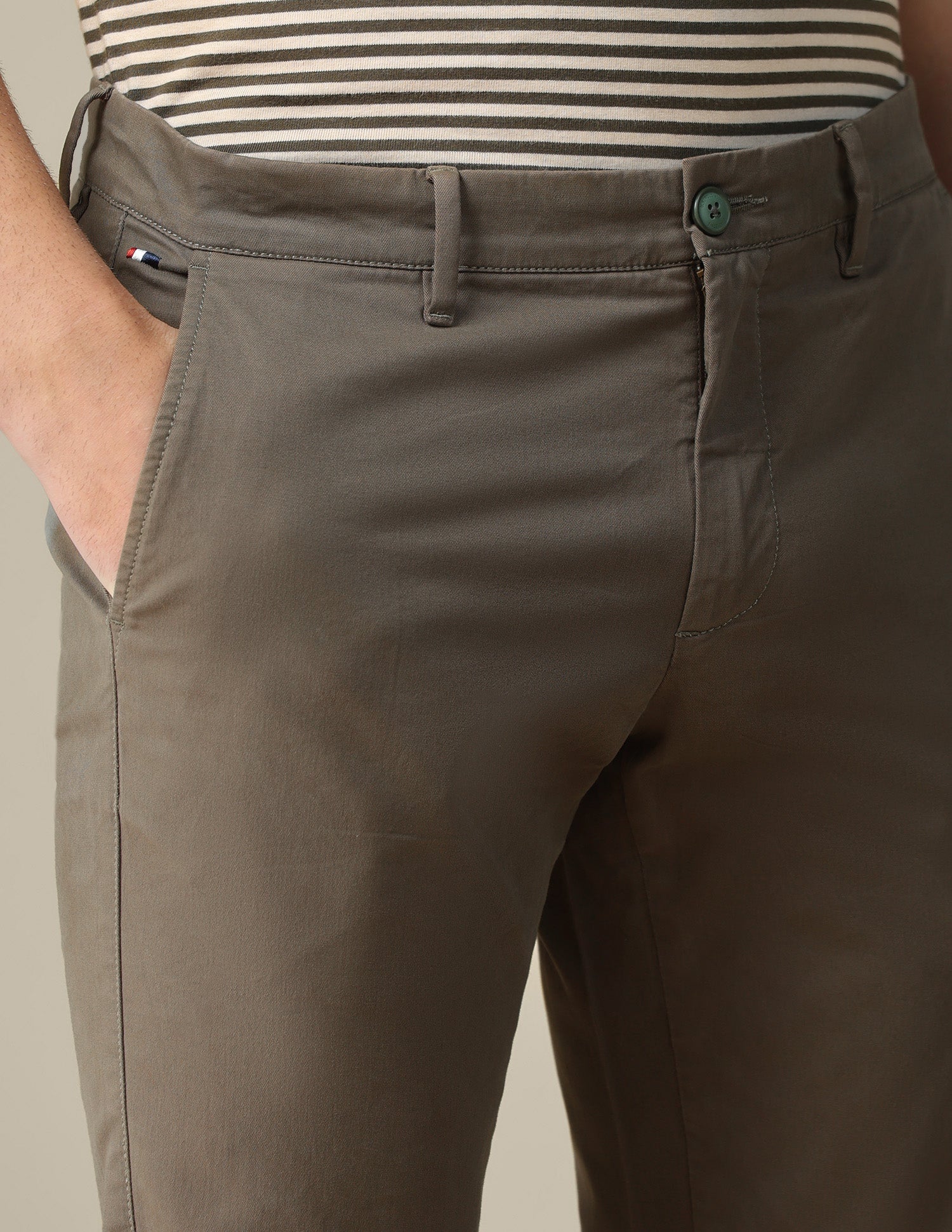 Denver slim fit Twill Trousers Light Olive - U.S. Polo Assn. India | Large