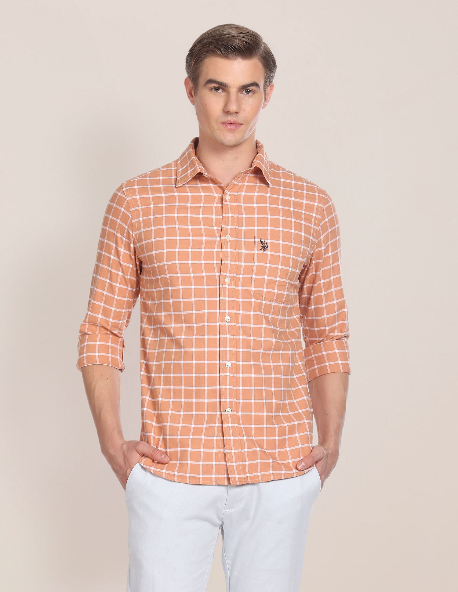 Long Sleeve Windowpane Checks Shirt