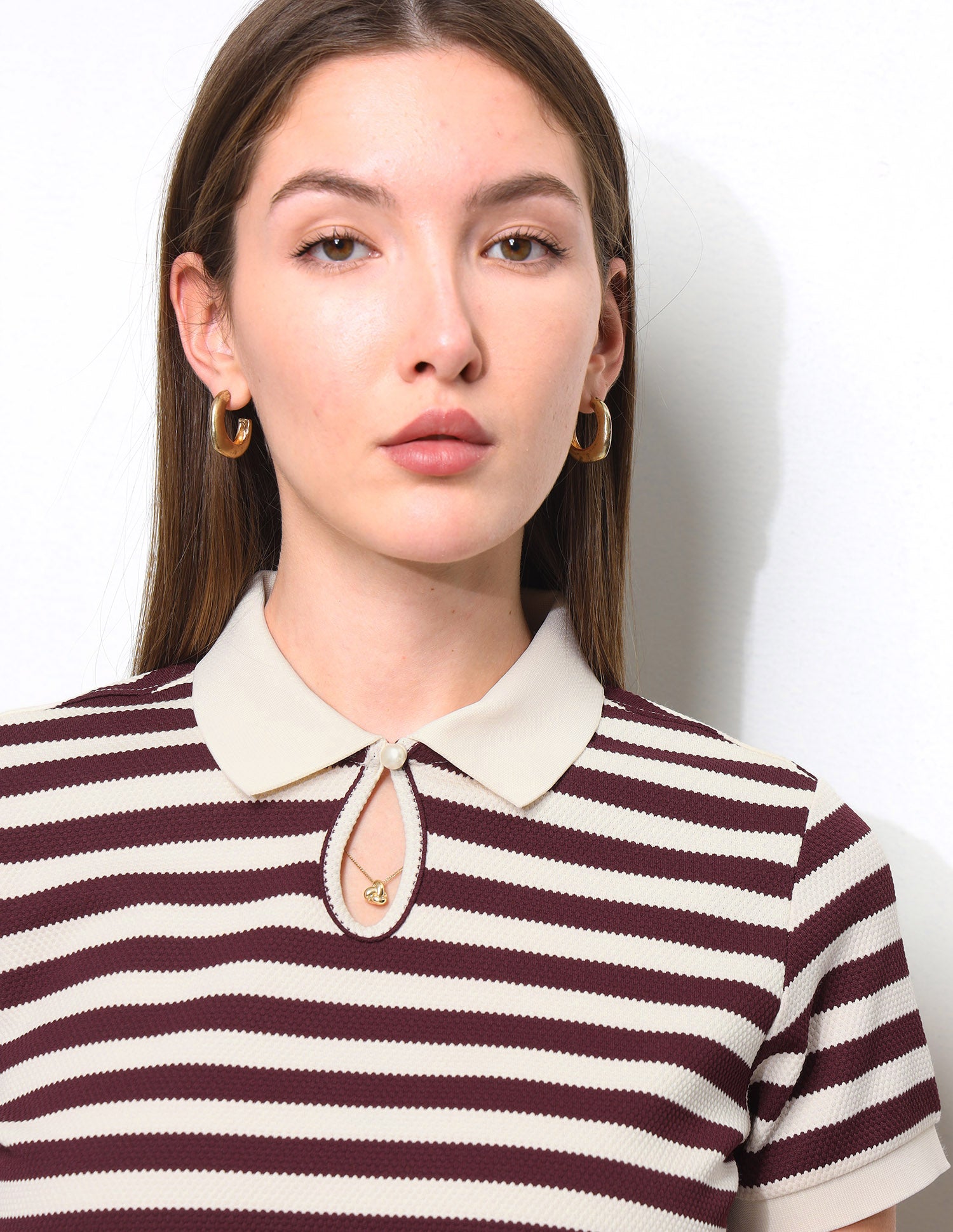 Horizontal Striped Key Hole Polo Shirt Wine - U.S. Polo Assn. India | Large